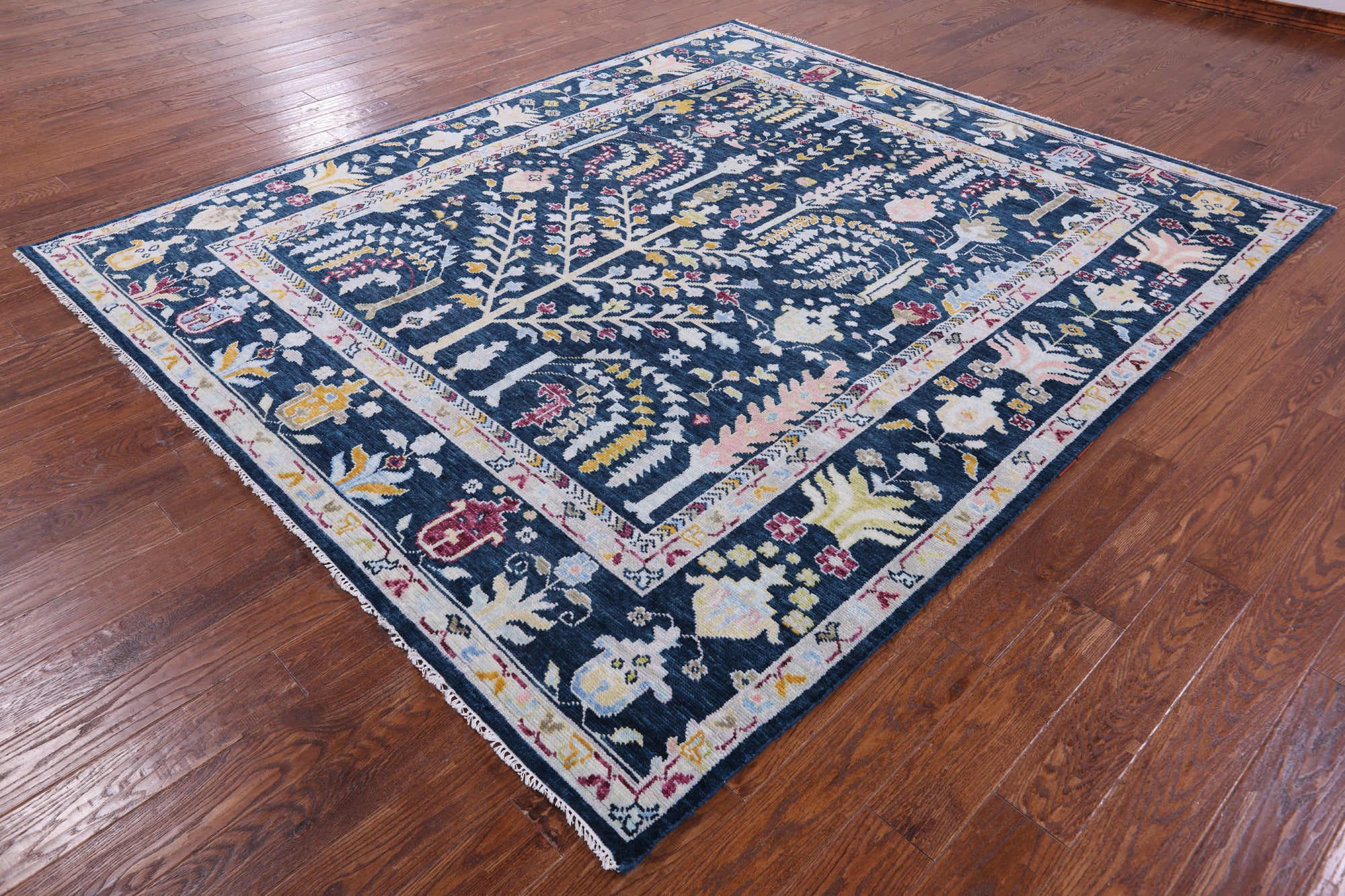 Blue Turkish Oushak Hand Knotted Wool Rug - 8' 2" X 9' 6" - Golden Nile