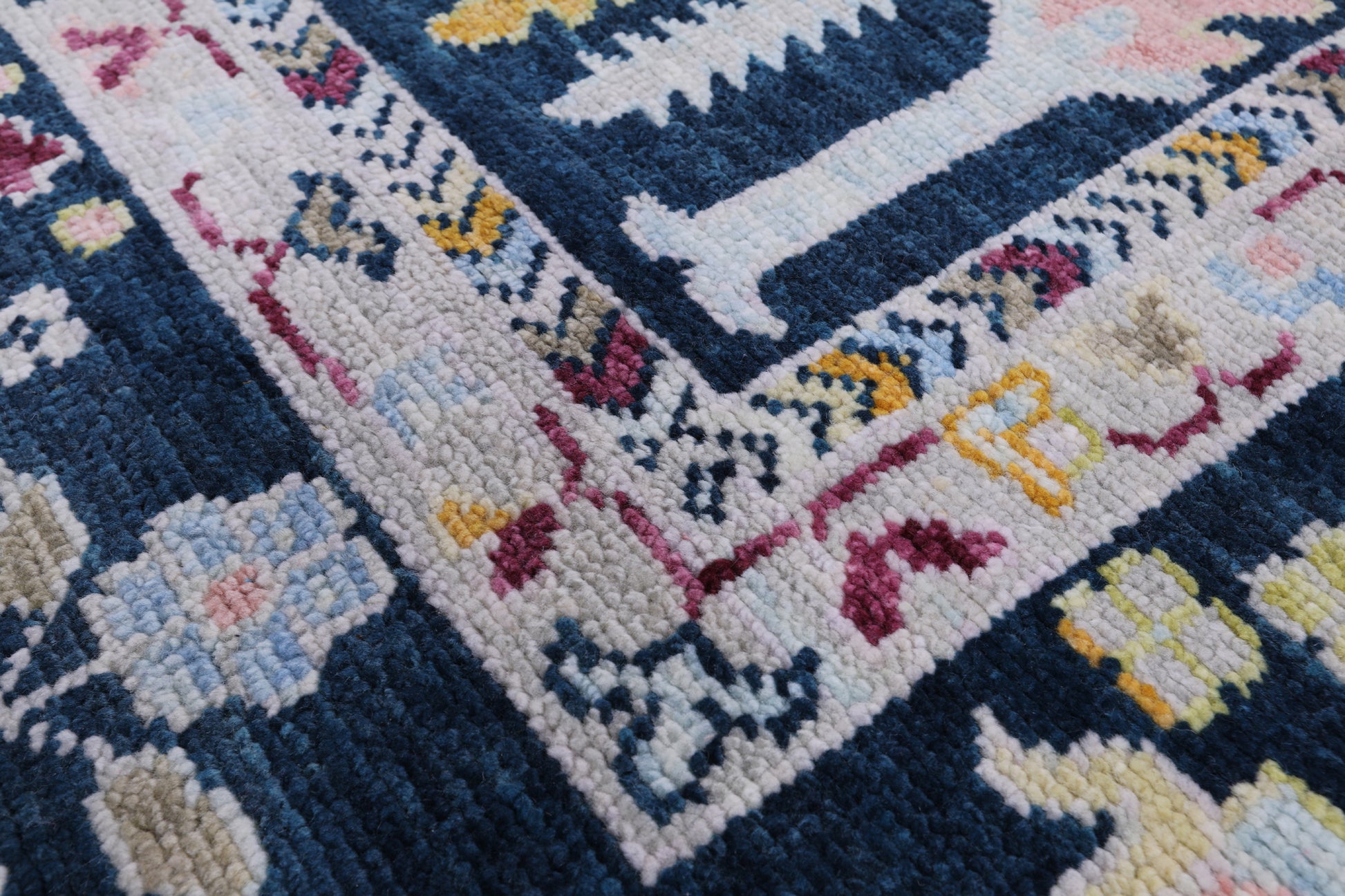 Blue Turkish Oushak Hand Knotted Wool Rug - 8' 2" X 9' 6" - Golden Nile