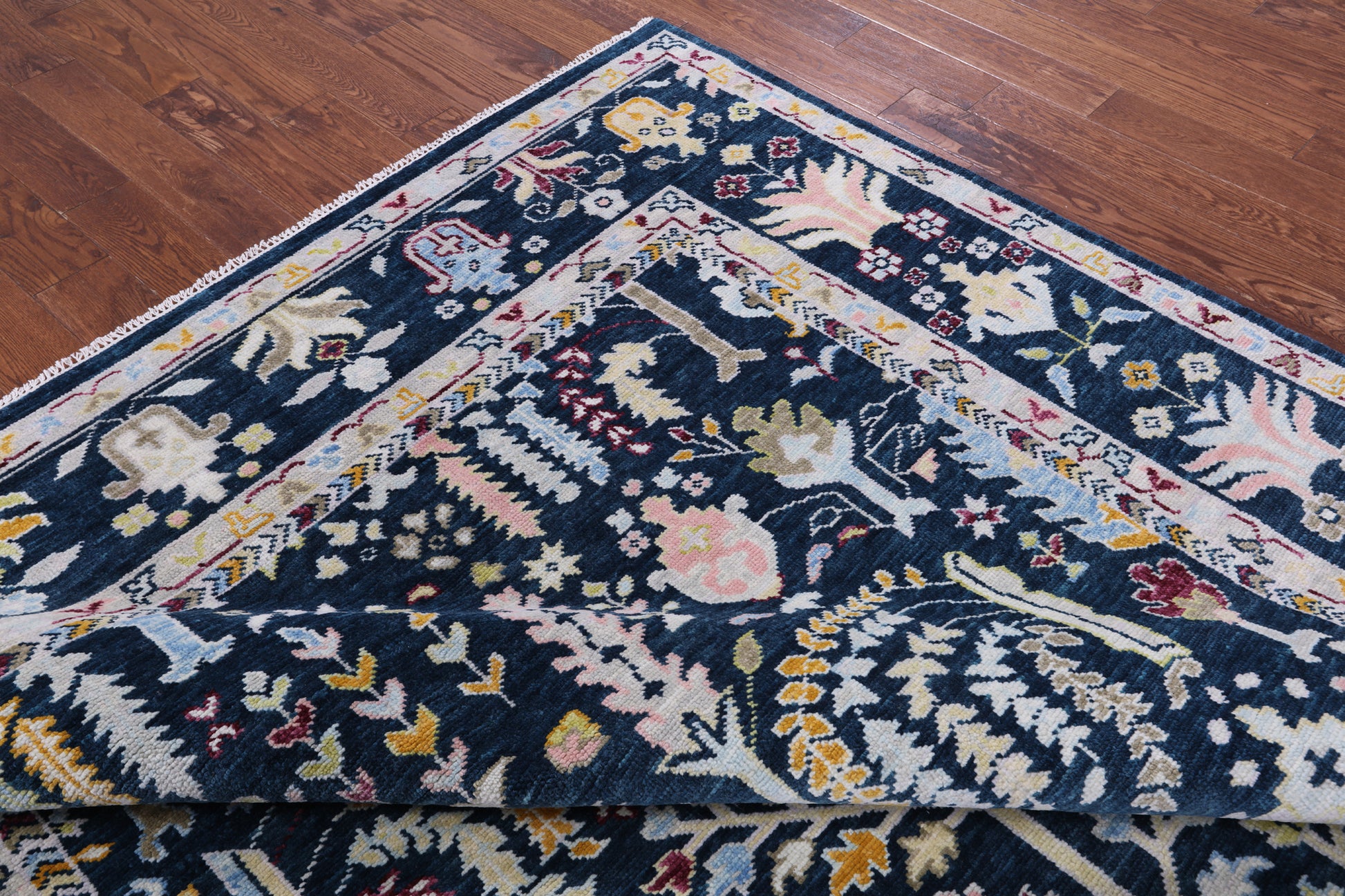 Blue Turkish Oushak Hand Knotted Wool Rug - 8' 2" X 9' 6" - Golden Nile