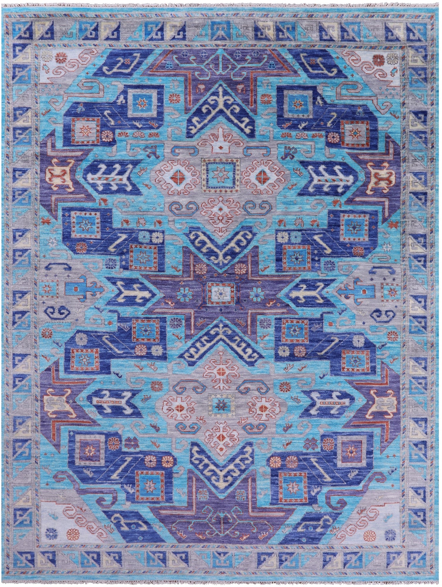 Blue Kazak Handmade Wool Rug - 9' 2" X 12' 0" - Golden Nile