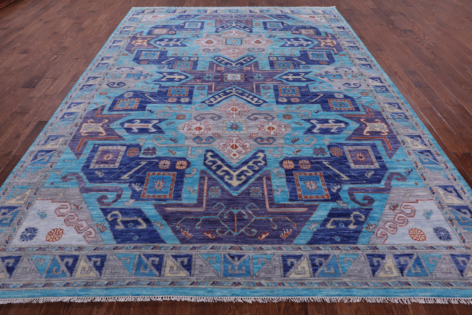 Blue Kazak Handmade Wool Rug - 9' 2" X 12' 0" - Golden Nile