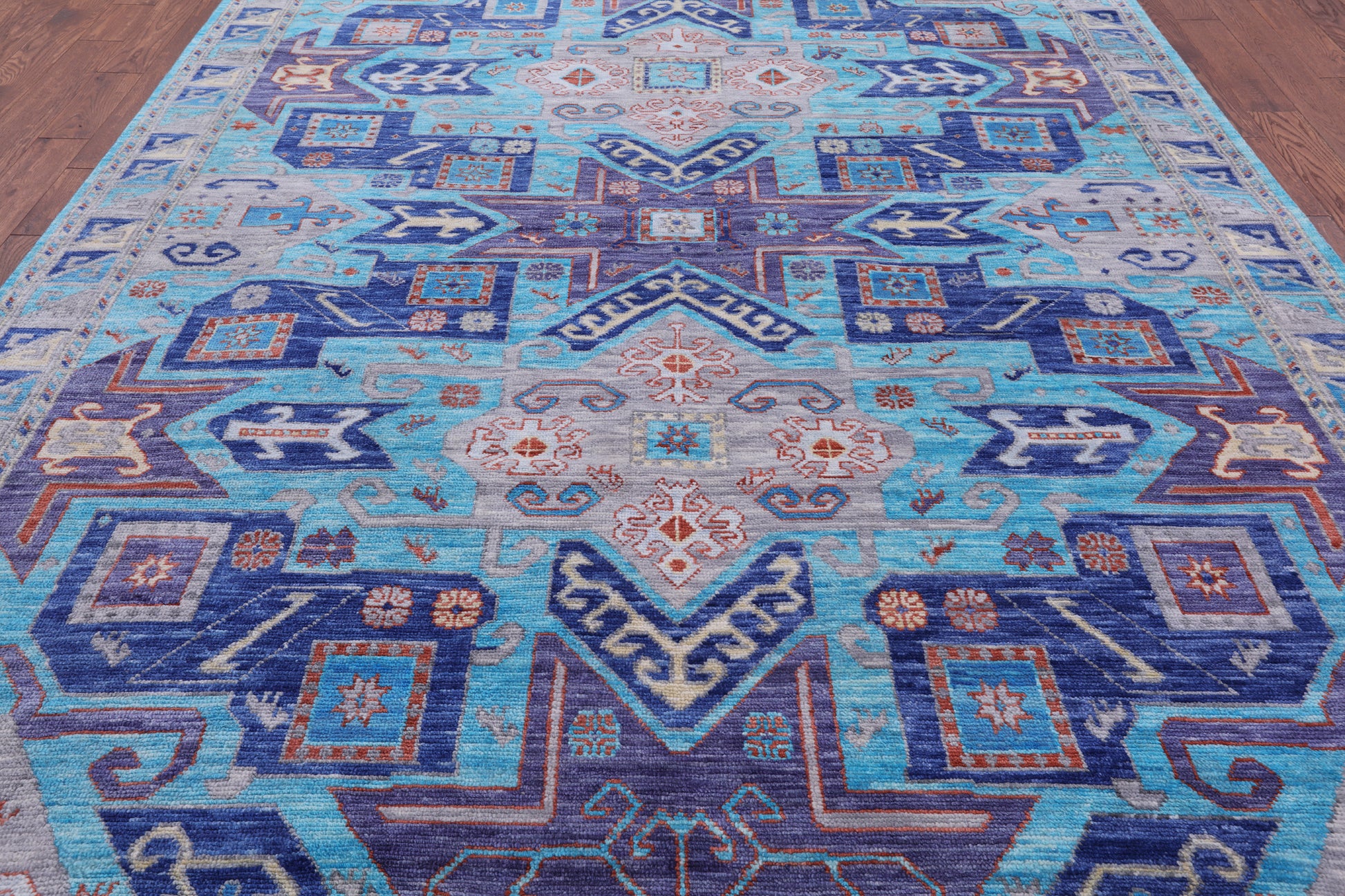 Blue Kazak Handmade Wool Rug - 9' 2" X 12' 0" - Golden Nile