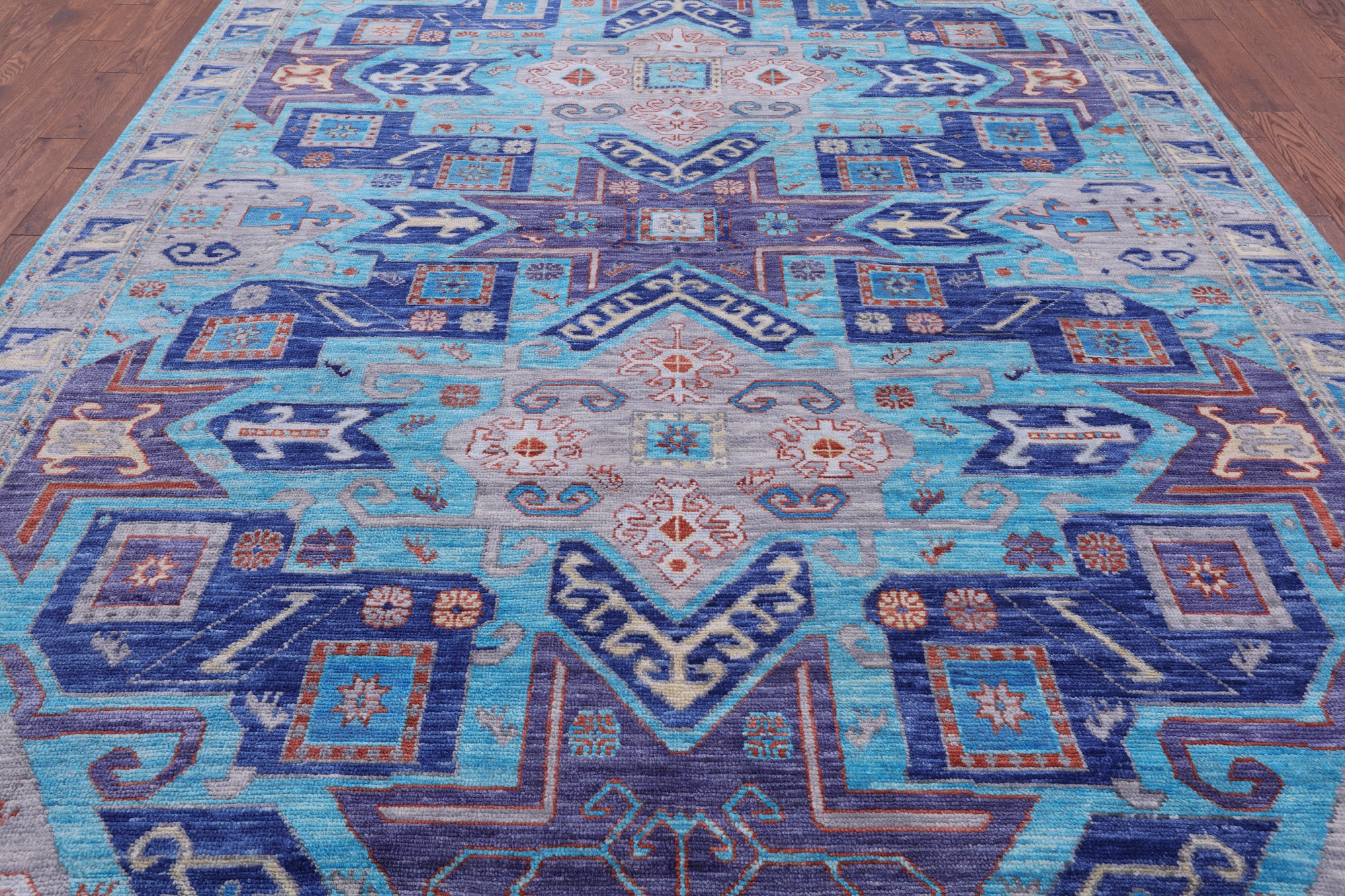 Blue Kazak Handmade Wool Rug - 9' 2" X 12' 0" - Golden Nile