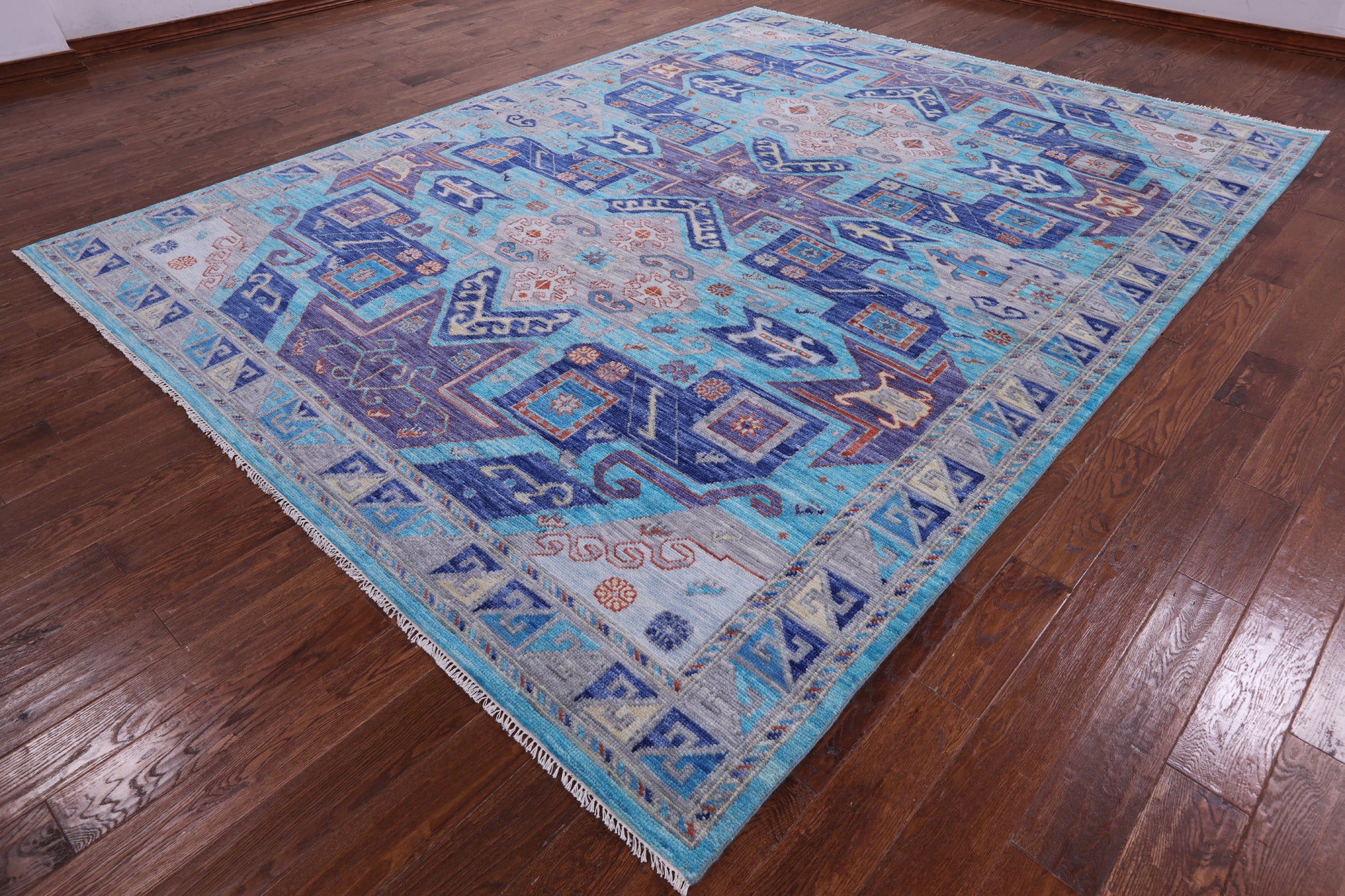Blue Kazak Handmade Wool Rug - 9' 2" X 12' 0" - Golden Nile