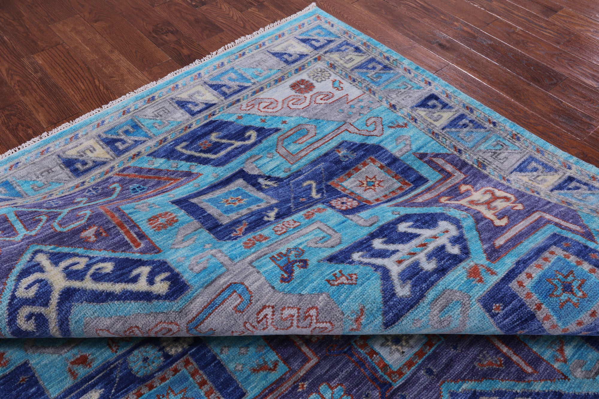 Blue Kazak Handmade Wool Rug - 9' 2" X 12' 0" - Golden Nile