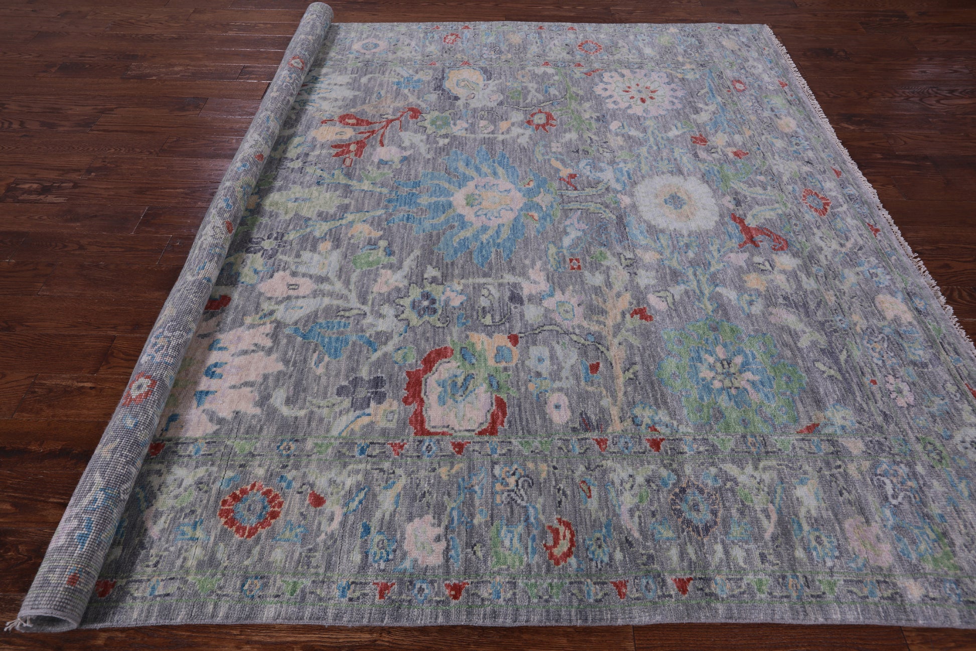 Grey Square Turkish Oushak Hand Knotted Wool Rug - 8' 2" X 8' 3" - Golden Nile