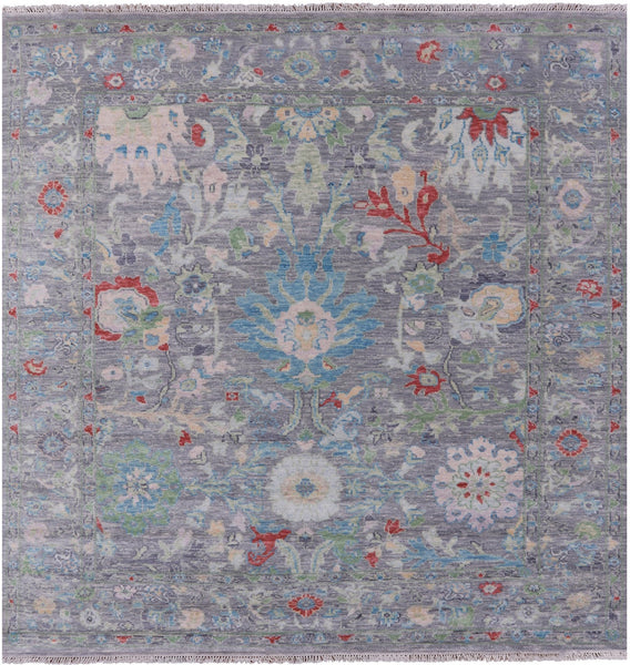 Grey Square Turkish Oushak Hand Knotted Wool Rug - 8' 2" X 8' 3" - Golden Nile
