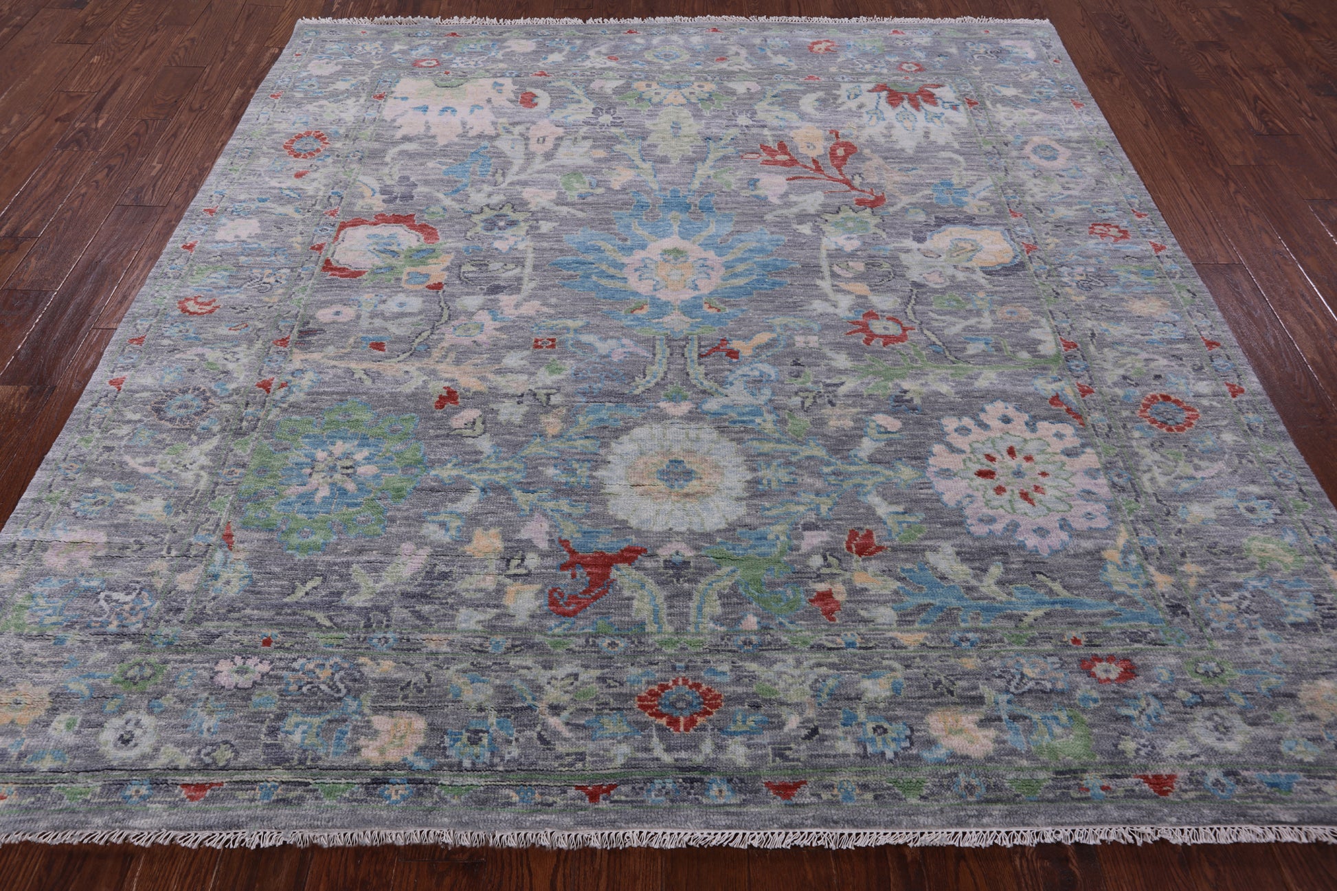 Grey Square Turkish Oushak Hand Knotted Wool Rug - 8' 2" X 8' 3" - Golden Nile