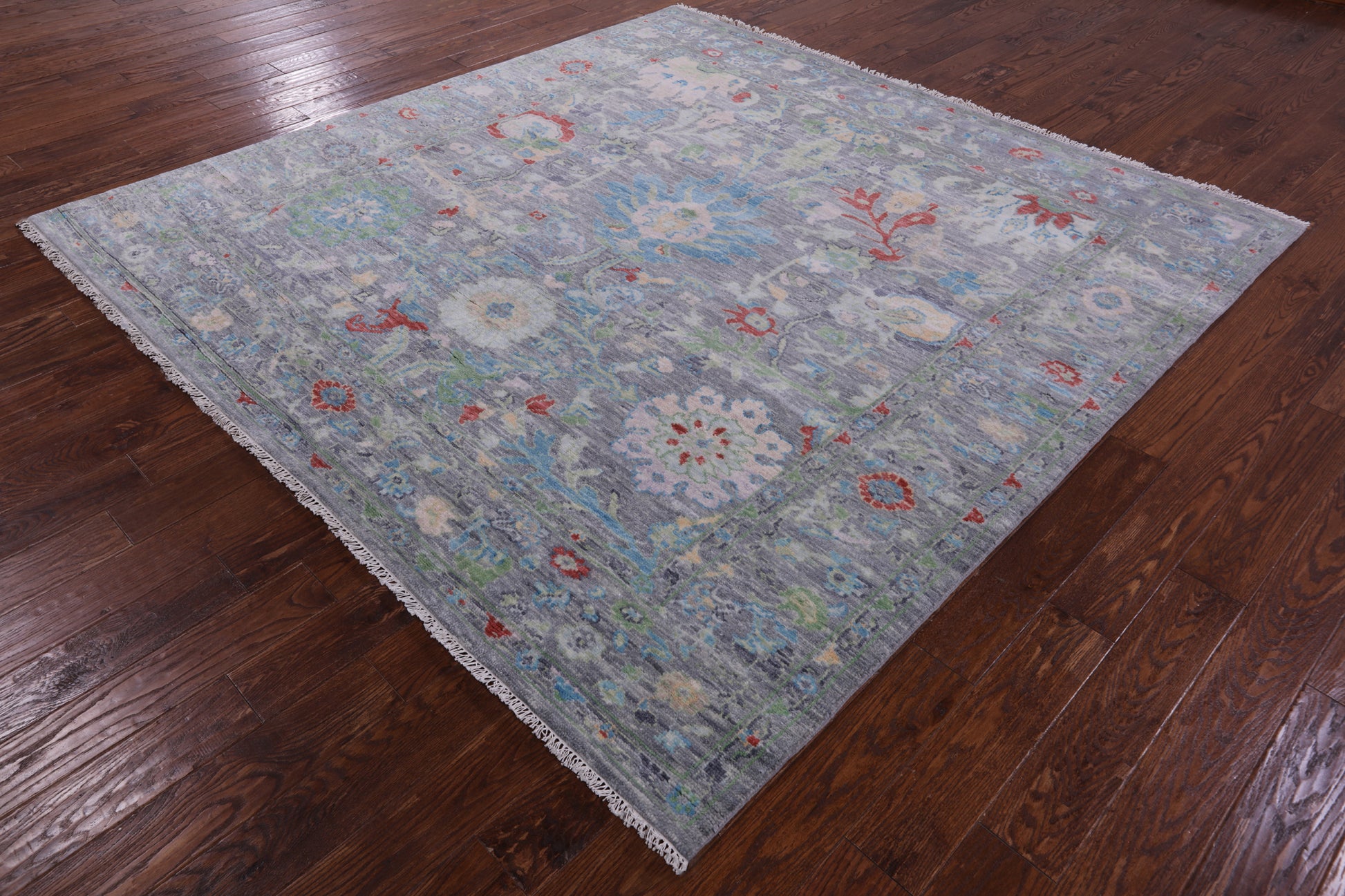 Grey Square Turkish Oushak Hand Knotted Wool Rug - 8' 2" X 8' 3" - Golden Nile