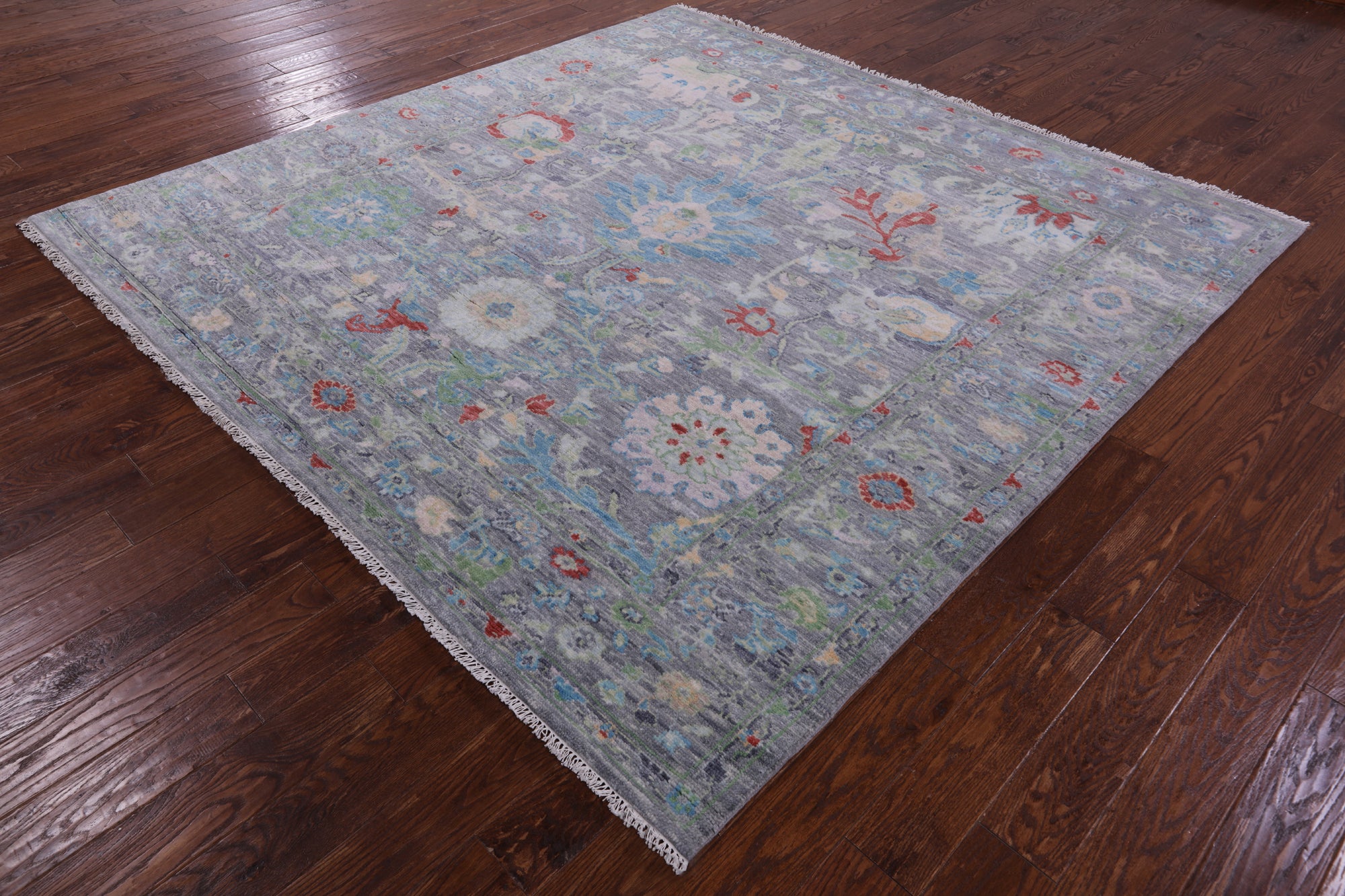Grey Square Turkish Oushak Hand Knotted Wool Rug - 8' 2" X 8' 3" - Golden Nile