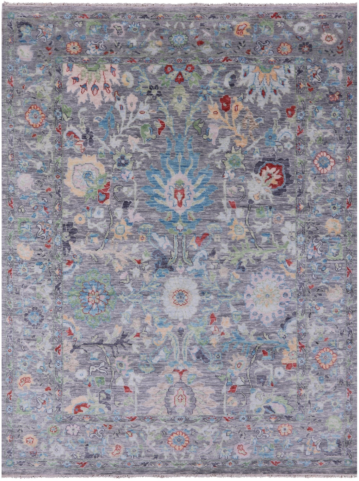 Grey Turkish Oushak Hand Knotted Wool Rug - 8' 11" X 12' 0" - Golden Nile