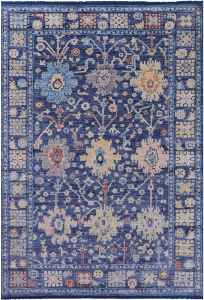Blue Turkish Oushak Hand Knotted Wool Rug - 6' 3" X 9' 5" - Golden Nile