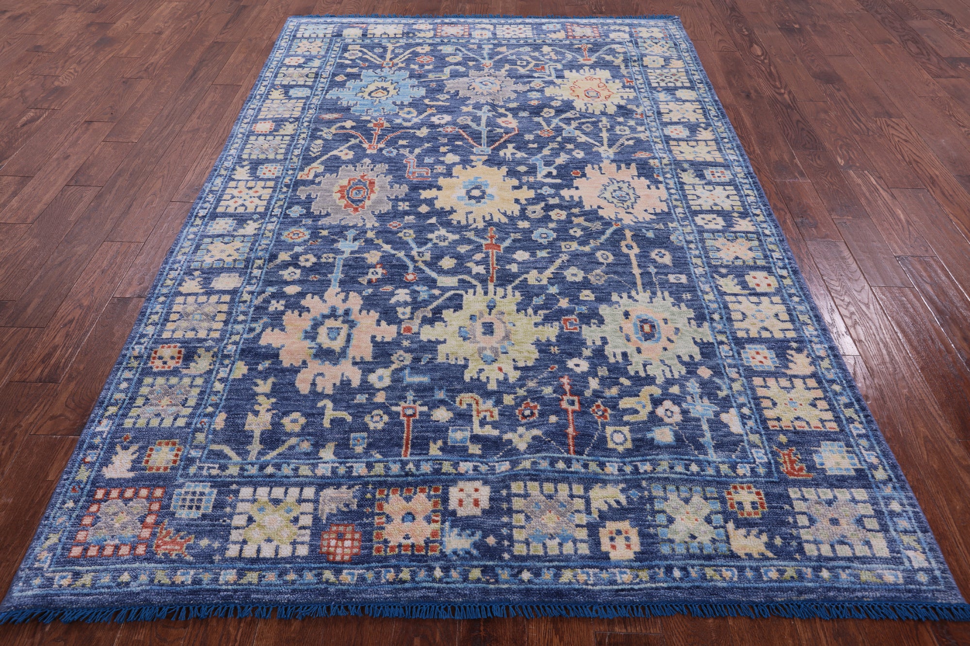 Blue Turkish Oushak Hand Knotted Wool Rug - 6' 3" X 9' 5" - Golden Nile