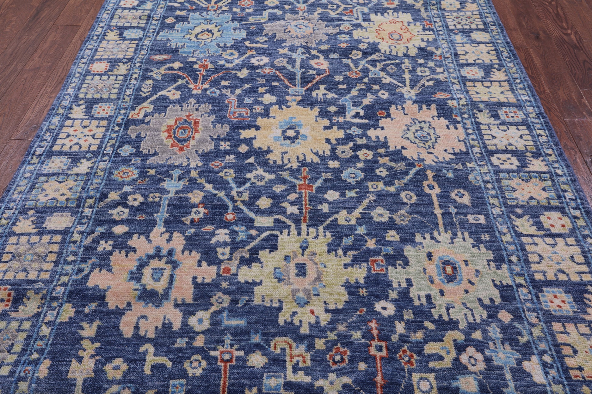 Blue Turkish Oushak Hand Knotted Wool Rug - 6' 3" X 9' 5" - Golden Nile