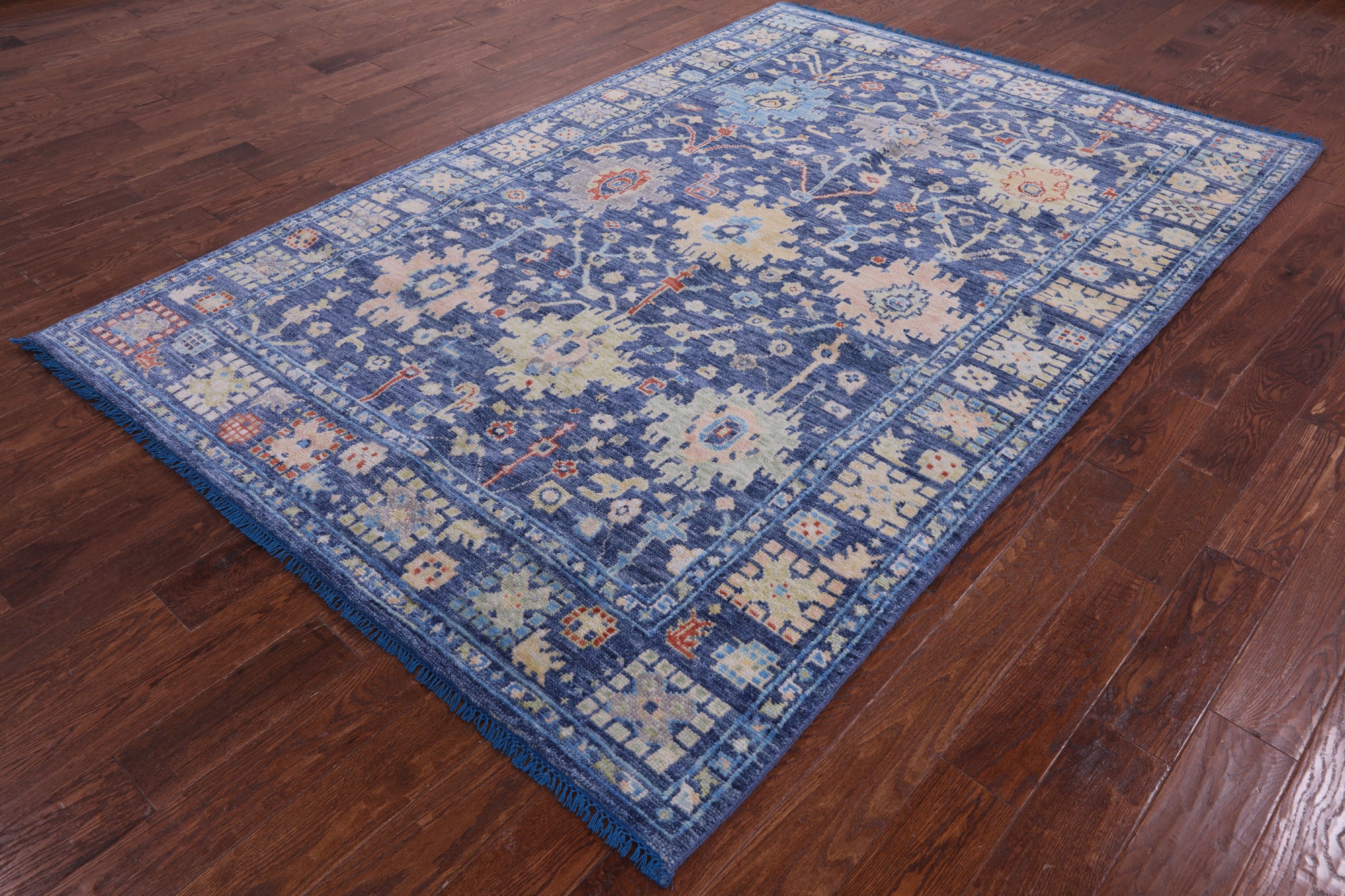 Blue Turkish Oushak Hand Knotted Wool Rug - 6' 3" X 9' 5" - Golden Nile