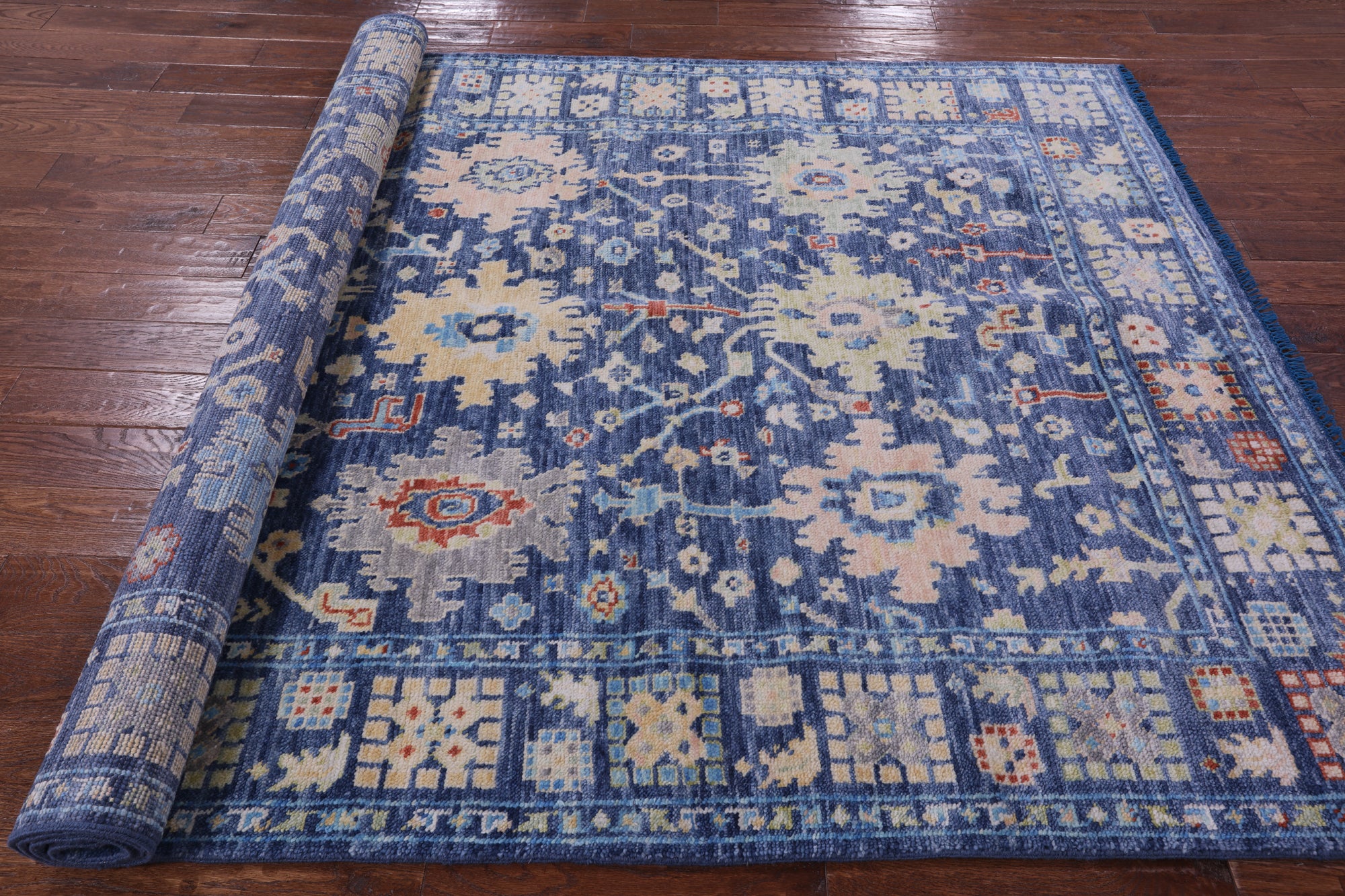 Blue Turkish Oushak Hand Knotted Wool Rug - 6' 3" X 9' 5" - Golden Nile