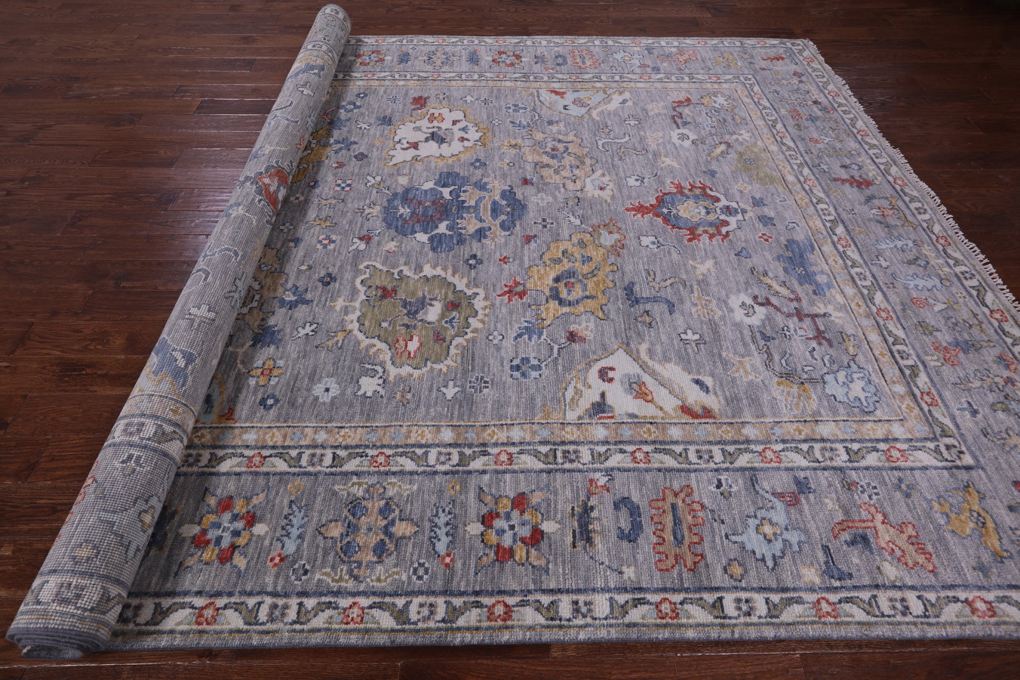 Grey Turkish Oushak Hand Knotted Wool Rug - 9' 0" X 12' 0" - Golden Nile