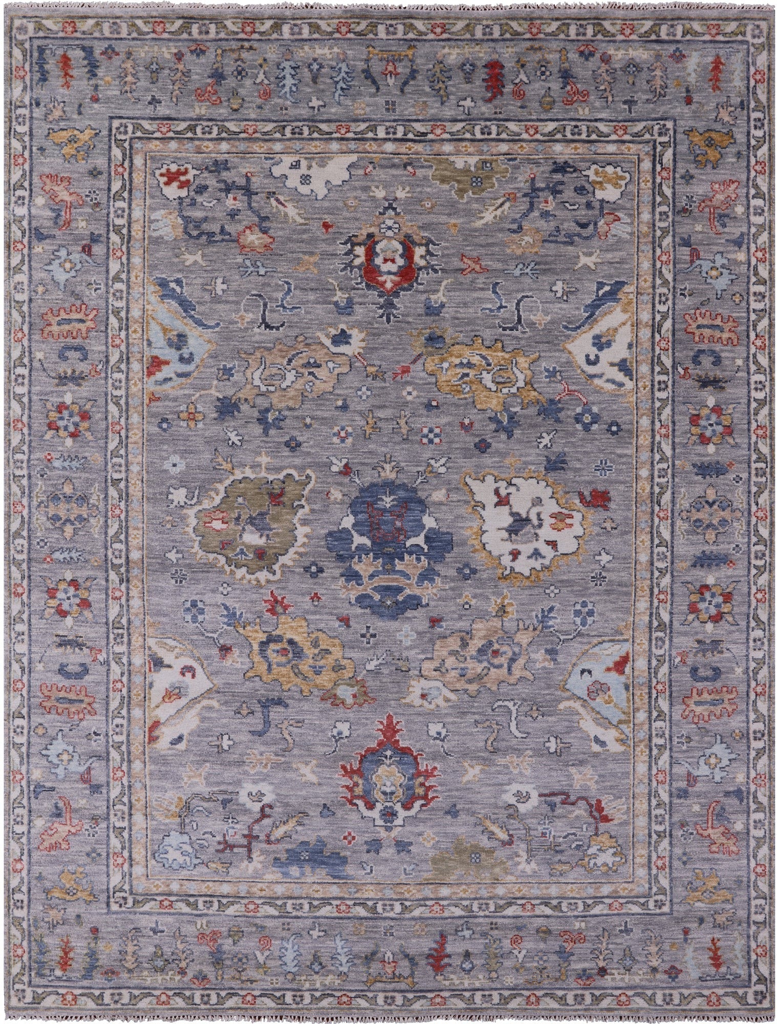 Grey Turkish Oushak Hand Knotted Wool Rug - 9' 0" X 12' 0" - Golden Nile