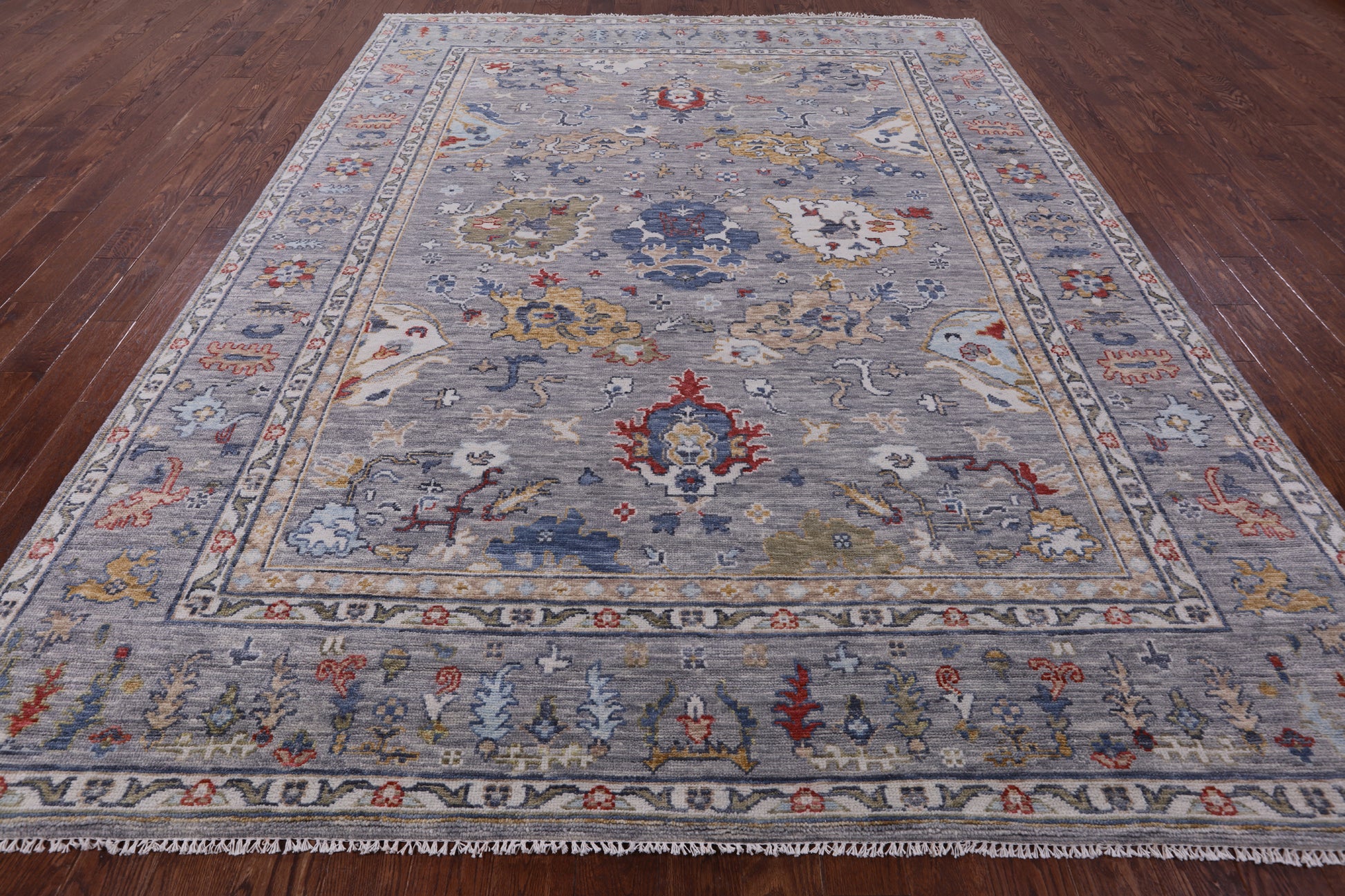 Grey Turkish Oushak Hand Knotted Wool Rug - 9' 0" X 12' 0" - Golden Nile