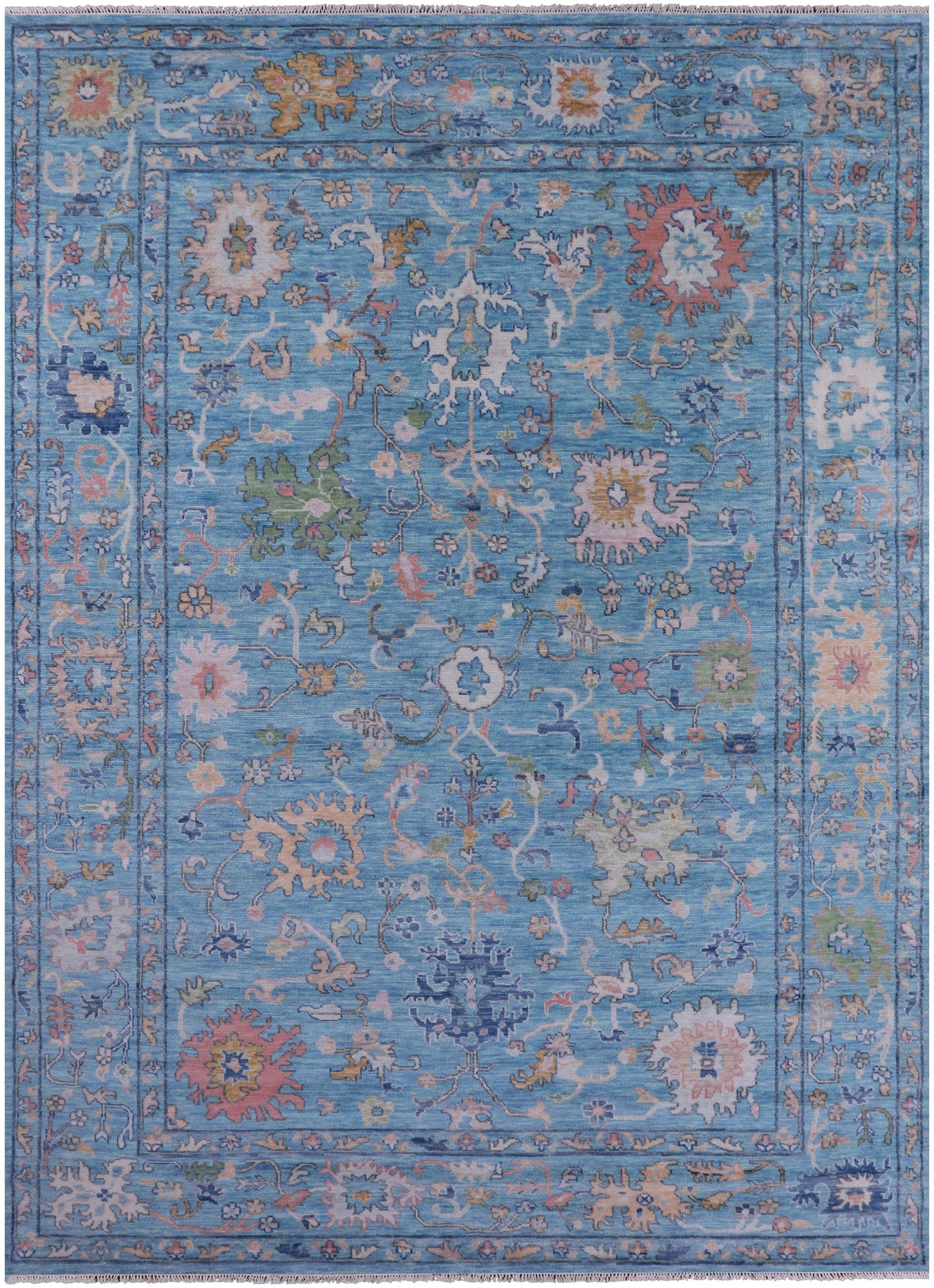 Blue Turkish Oushak Hand Knotted Wool Rug - 9' 10" X 13' 8" - Golden Nile