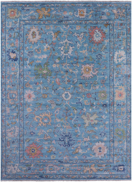 Blue Turkish Oushak Hand Knotted Wool Rug - 9' 10" X 13' 8" - Golden Nile
