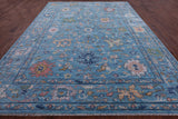 Blue Turkish Oushak Hand Knotted Wool Rug - 9' 10" X 13' 8" - Golden Nile
