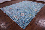 Blue Turkish Oushak Hand Knotted Wool Rug - 9' 10" X 13' 8" - Golden Nile