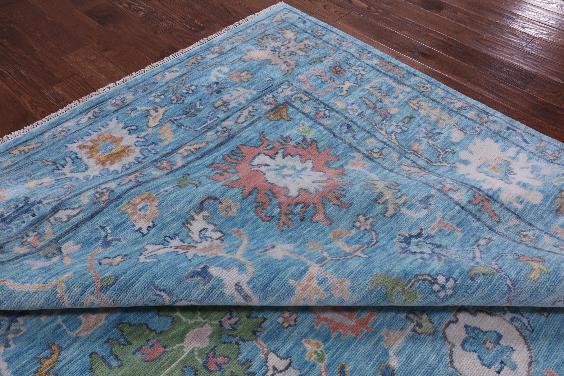 Blue Turkish Oushak Hand Knotted Wool Rug - 9' 10" X 13' 8" - Golden Nile
