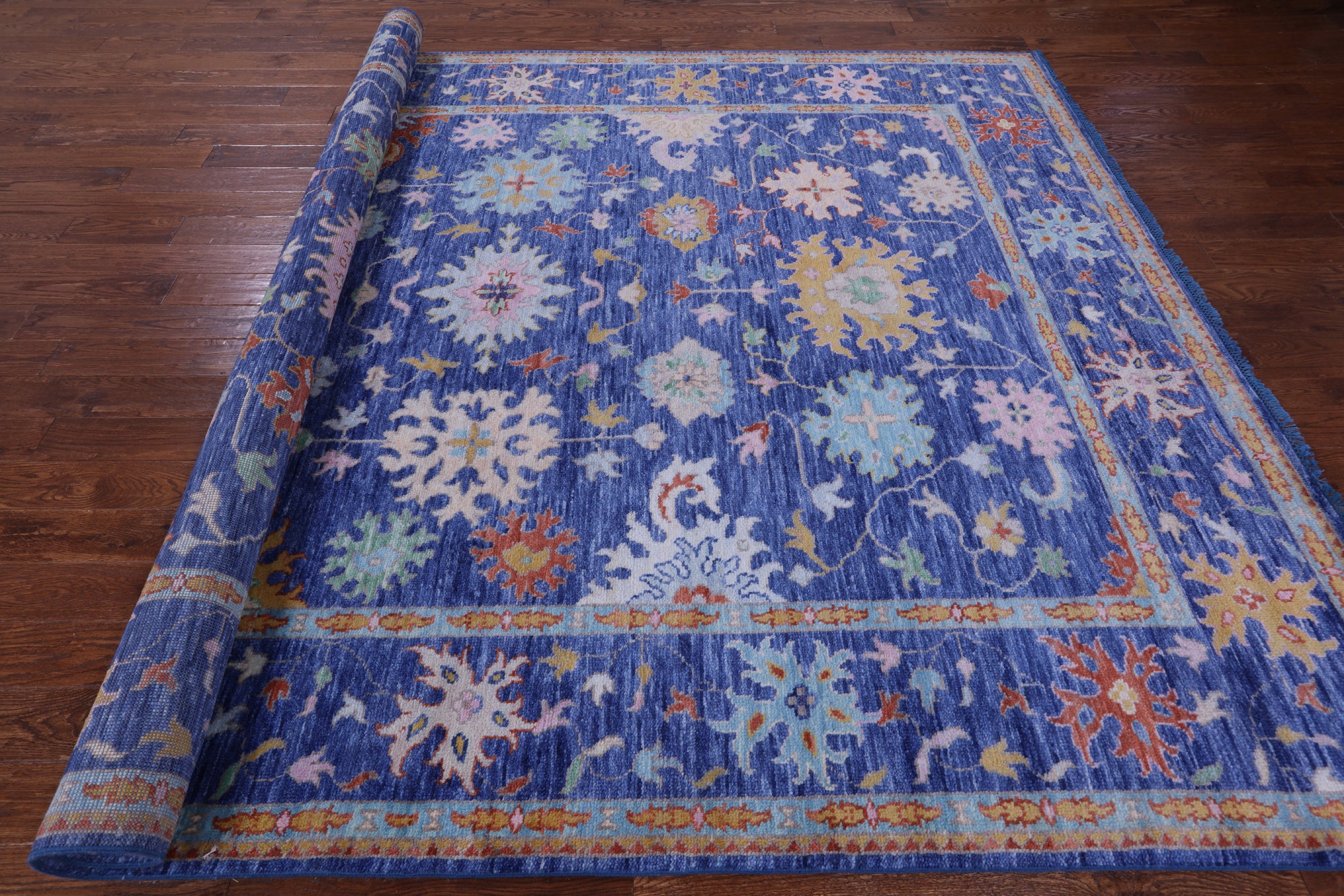 Blue Turkish Oushak Hand Knotted Wool Rug - 8' 11" X 12' 3" - Golden Nile