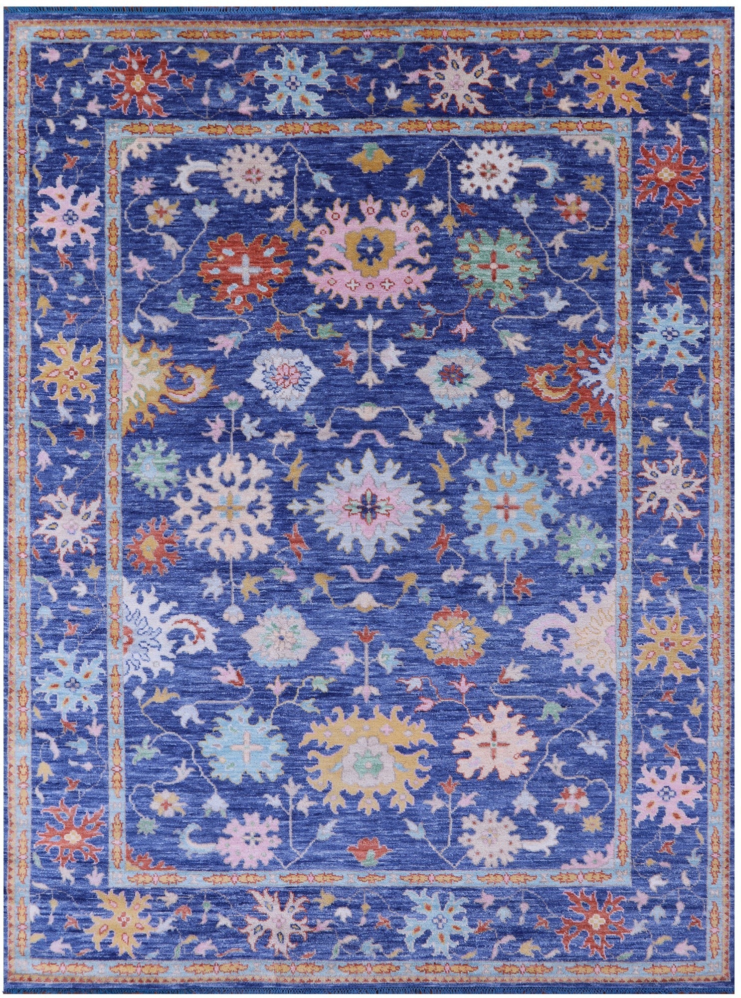 Blue Turkish Oushak Hand Knotted Wool Rug - 8' 11" X 12' 3" - Golden Nile
