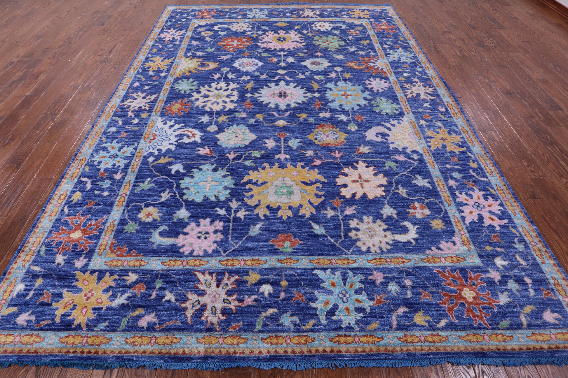 Blue Turkish Oushak Hand Knotted Wool Rug - 8' 11" X 12' 3" - Golden Nile