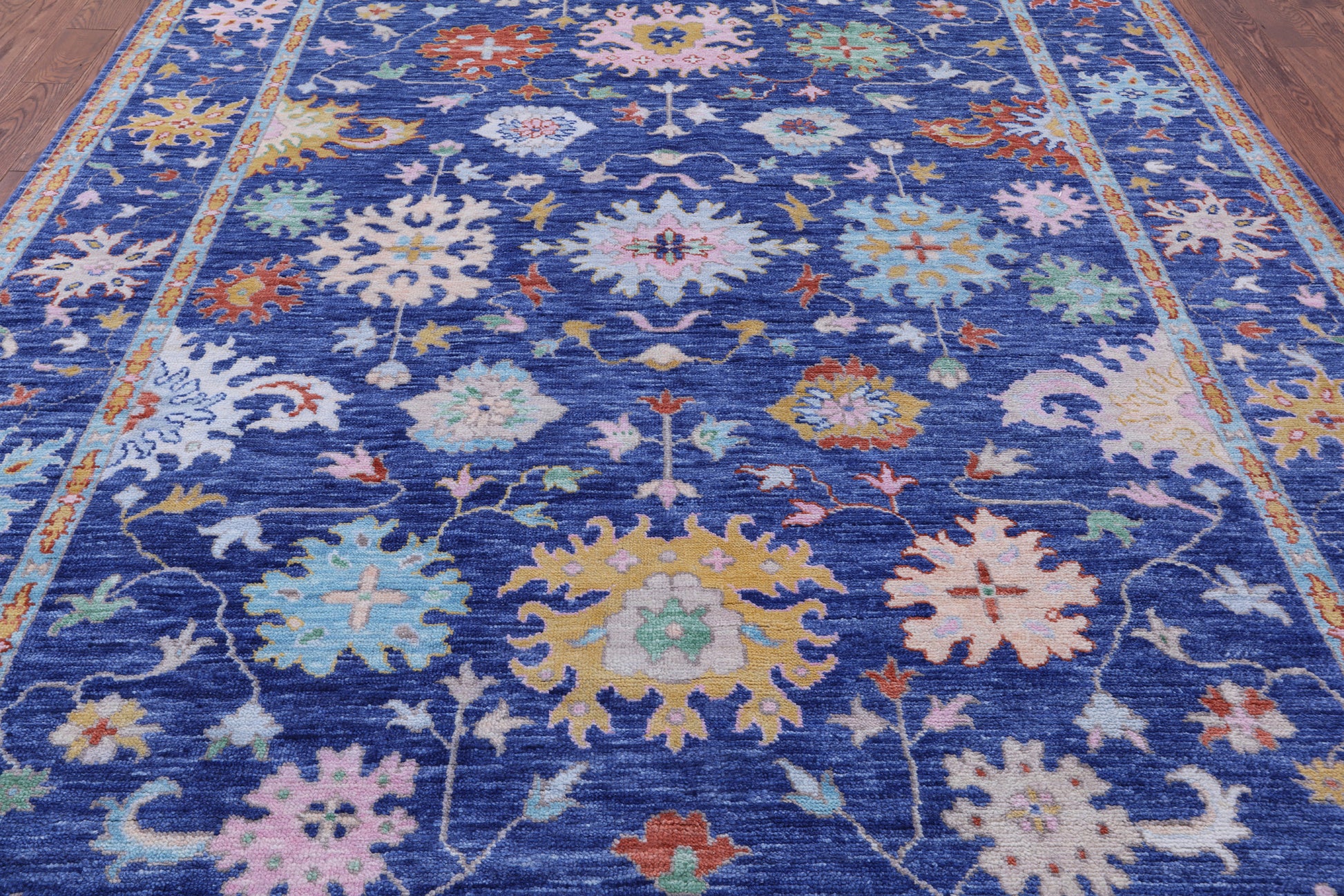 Blue Turkish Oushak Hand Knotted Wool Rug - 8' 11" X 12' 3" - Golden Nile
