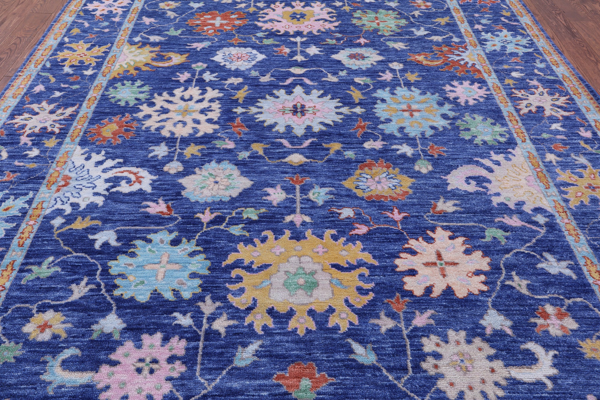 Blue Turkish Oushak Hand Knotted Wool Rug - 8' 11" X 12' 3" - Golden Nile