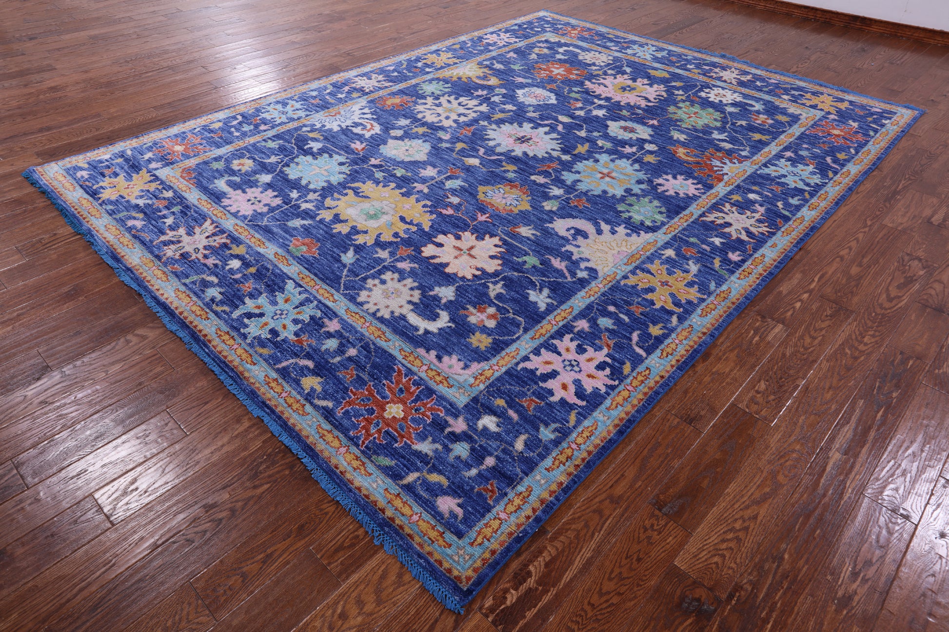 Blue Turkish Oushak Hand Knotted Wool Rug - 8' 11" X 12' 3" - Golden Nile