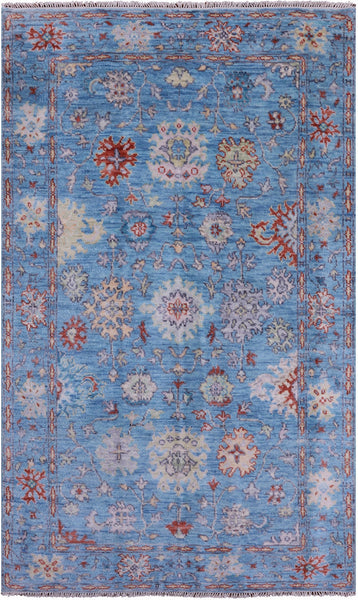 Blue Turkish Oushak Hand Knotted Wool Rug - 5' 2" X 8' 3" - Golden Nile