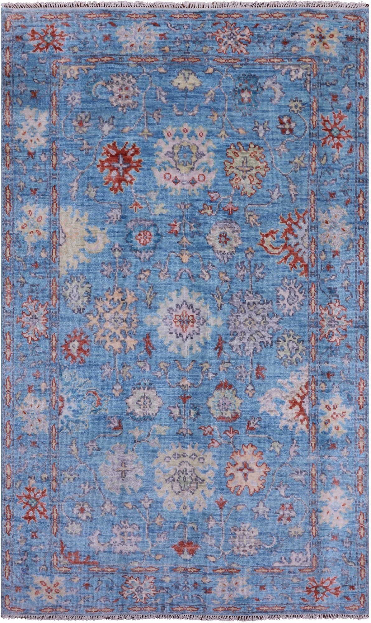 Blue Turkish Oushak Hand Knotted Wool Rug - 5' 2" X 8' 3" - Golden Nile