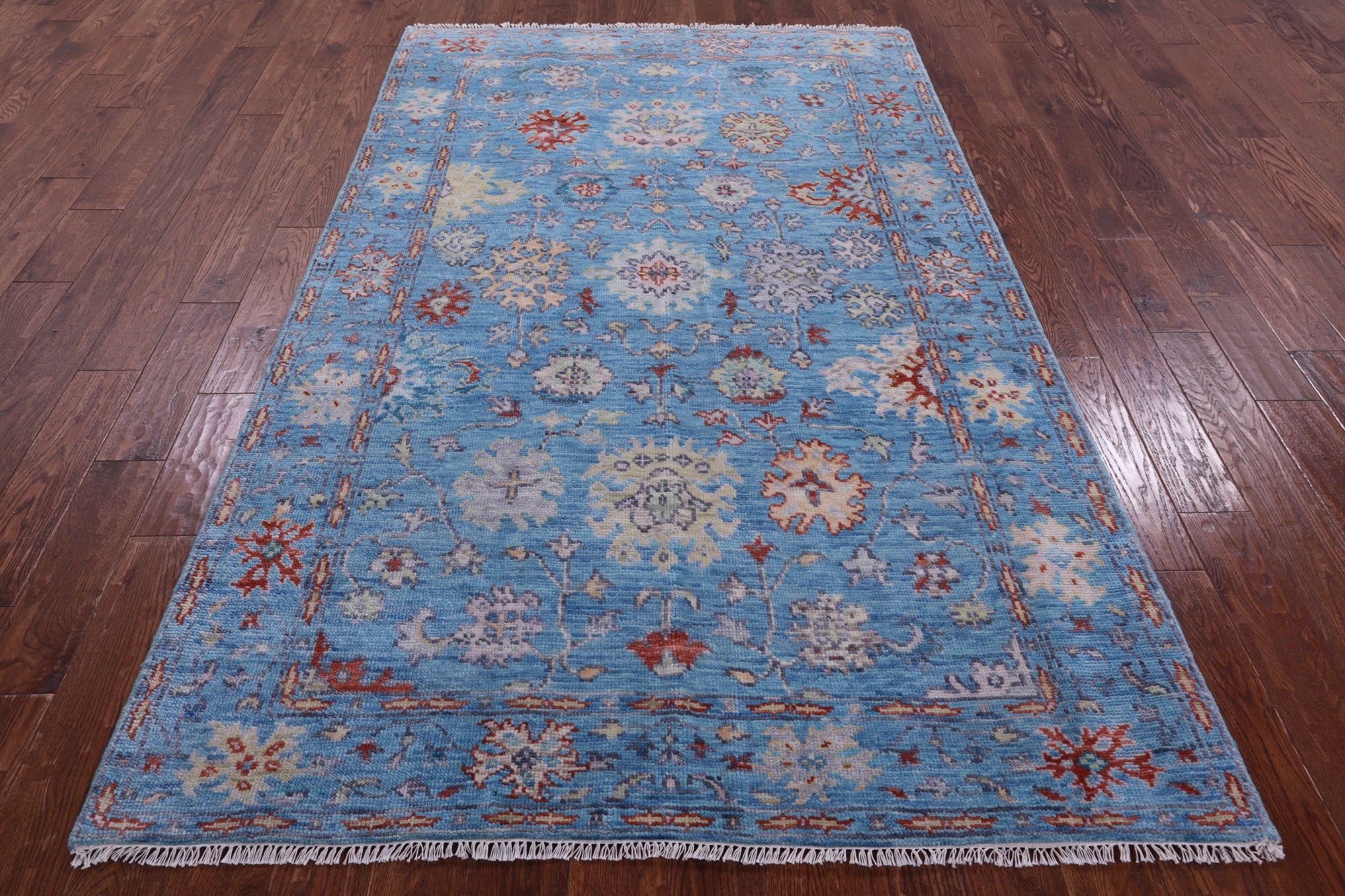 Blue Turkish Oushak Hand Knotted Wool Rug - 5' 2" X 8' 3" - Golden Nile