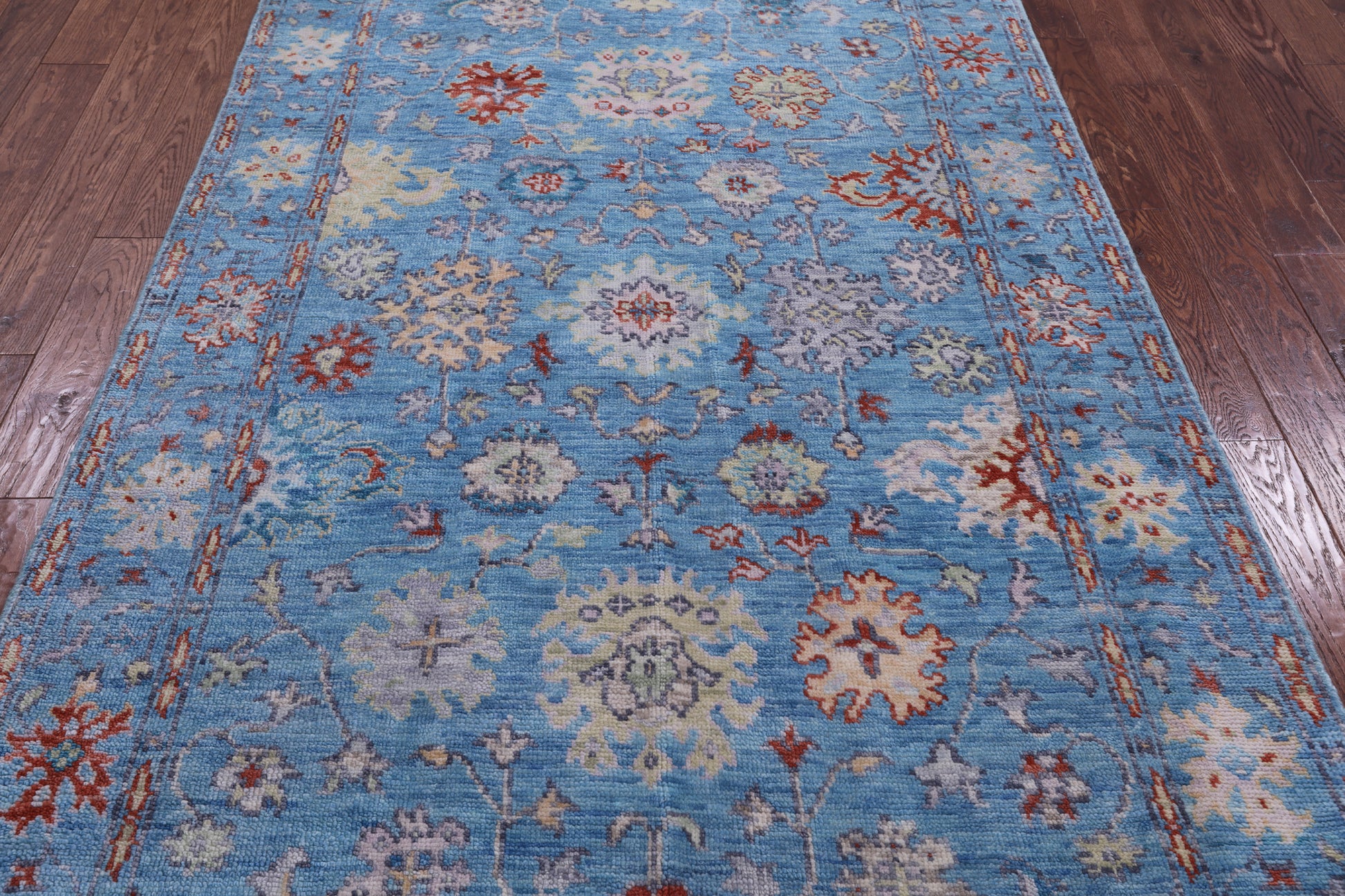 Blue Turkish Oushak Hand Knotted Wool Rug - 5' 2" X 8' 3" - Golden Nile