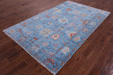 Blue Turkish Oushak Hand Knotted Wool Rug - 5' 2" X 8' 3" - Golden Nile