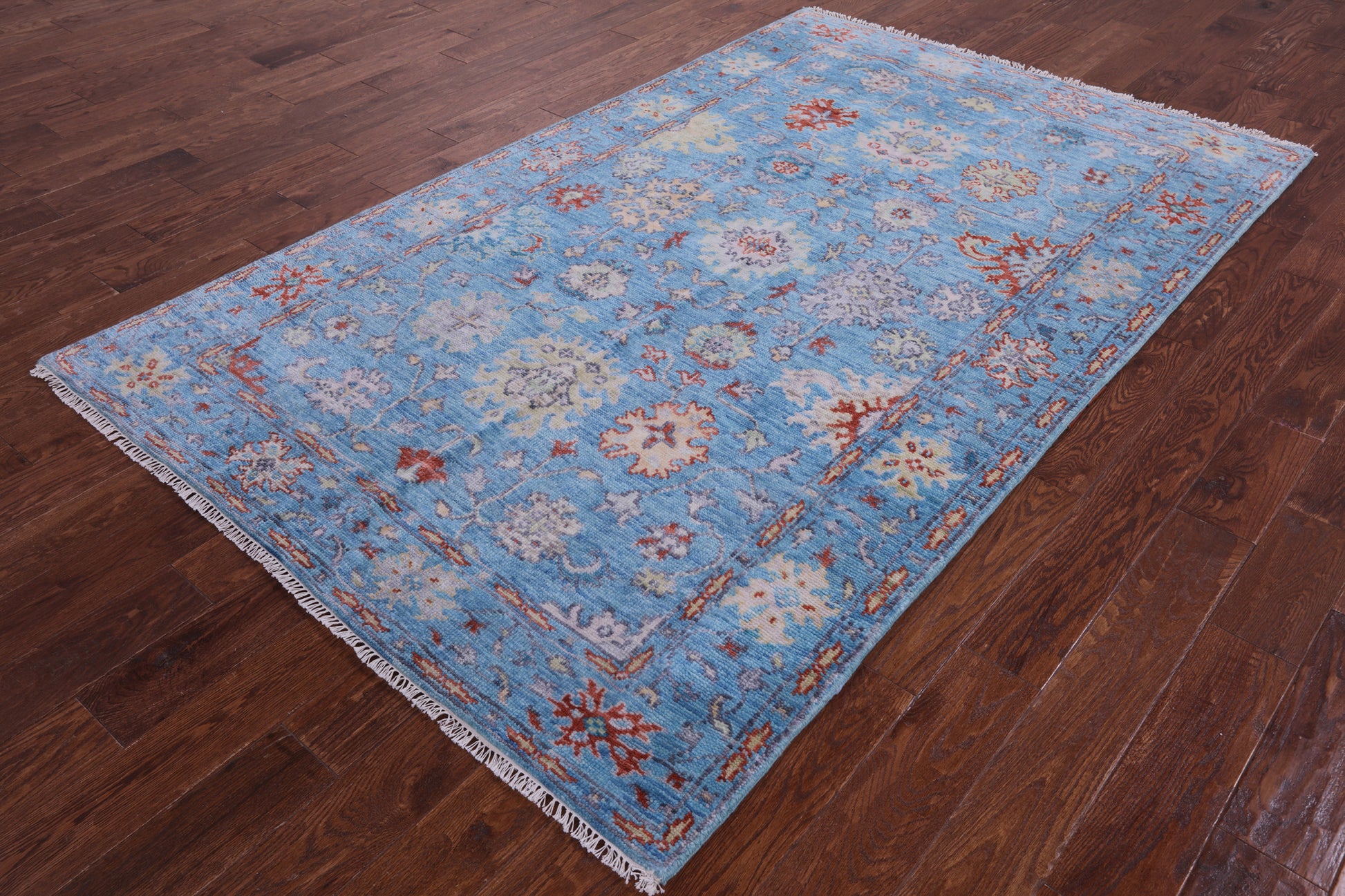 Blue Turkish Oushak Hand Knotted Wool Rug - 5' 2" X 8' 3" - Golden Nile