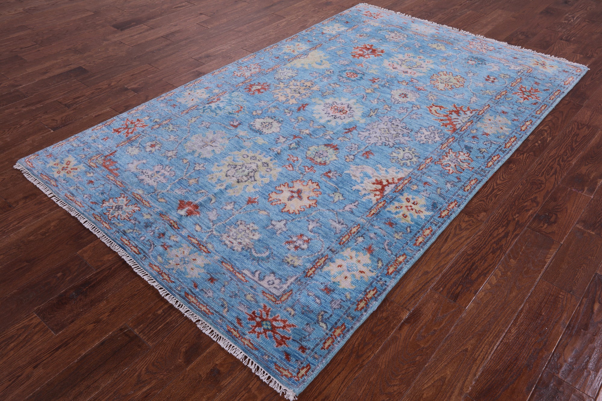 Blue Turkish Oushak Hand Knotted Wool Rug - 5' 2" X 8' 3" - Golden Nile