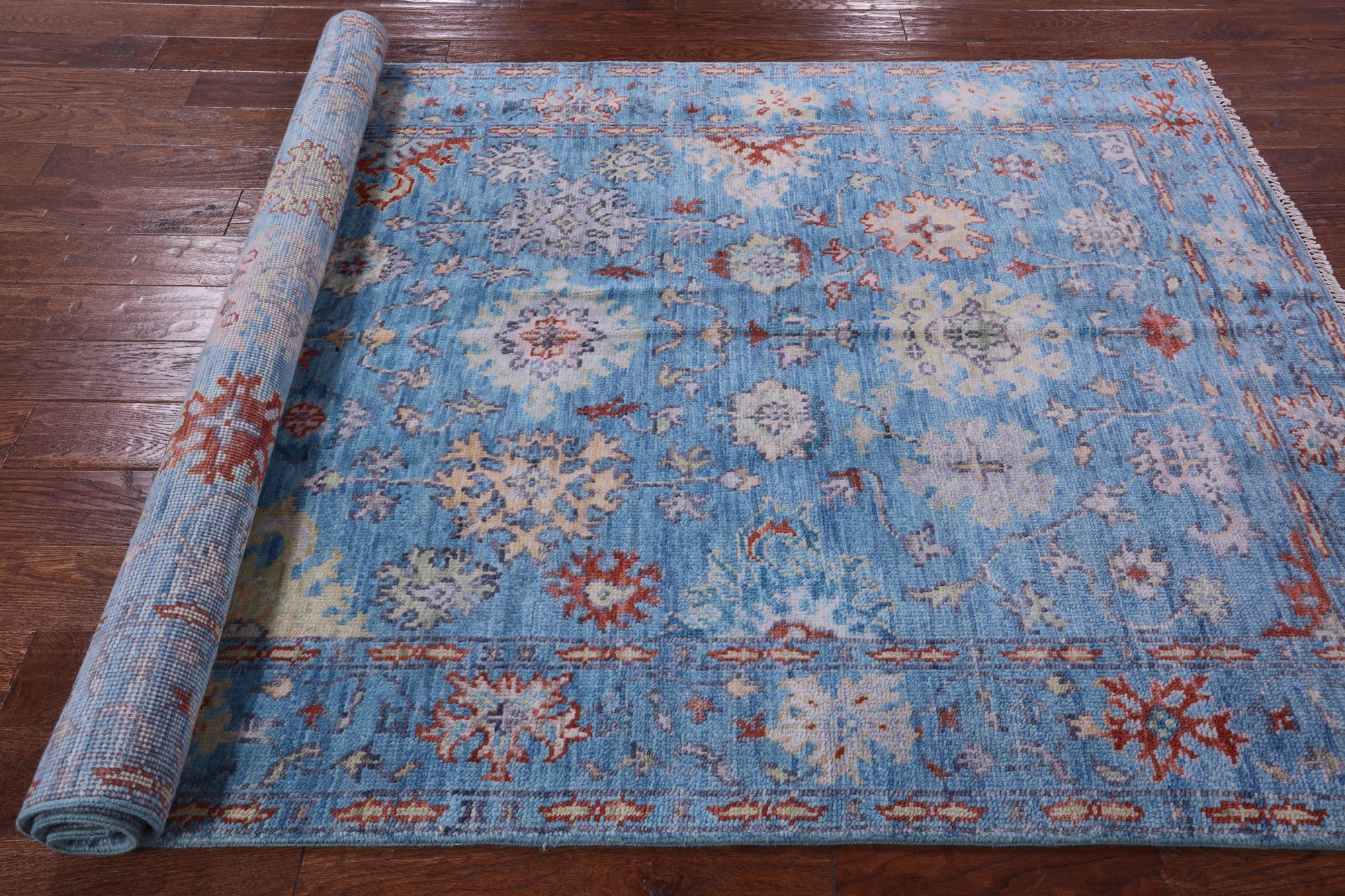 Blue Turkish Oushak Hand Knotted Wool Rug - 5' 2" X 8' 3" - Golden Nile