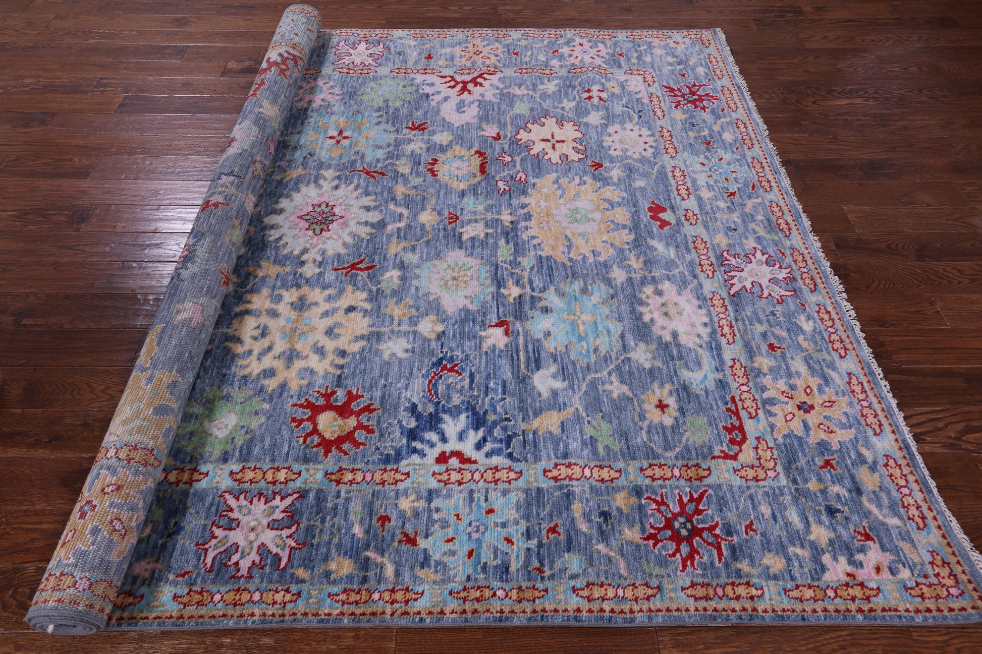 Blue Turkish Oushak Hand Knotted Wool Rug - 8' 0" X 10' 2" - Golden Nile