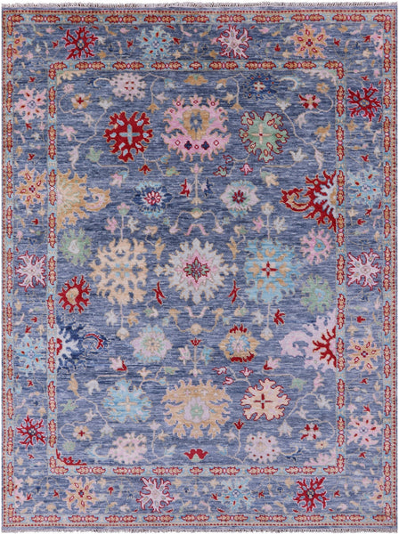 Blue Turkish Oushak Hand Knotted Wool Rug - 8' 0" X 10' 2" - Golden Nile