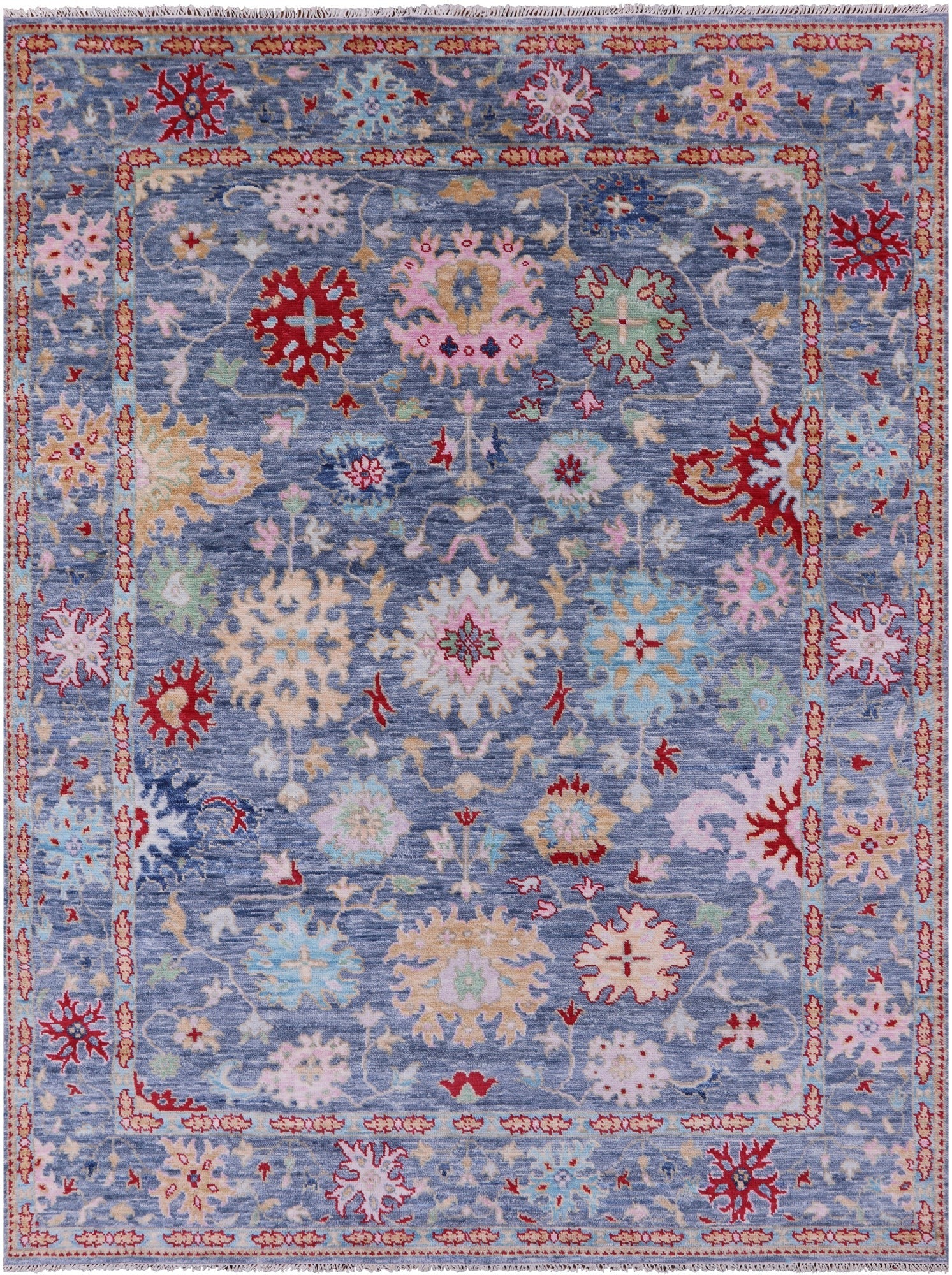 Blue Turkish Oushak Hand Knotted Wool Rug - 8' 0" X 10' 2" - Golden Nile