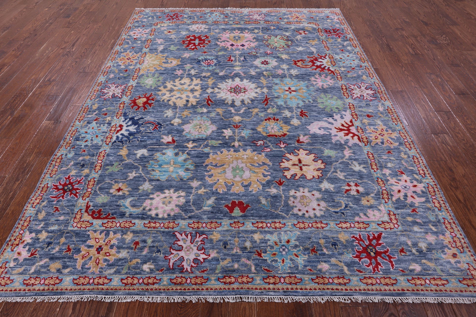 Blue Turkish Oushak Hand Knotted Wool Rug - 8' 0" X 10' 2" - Golden Nile