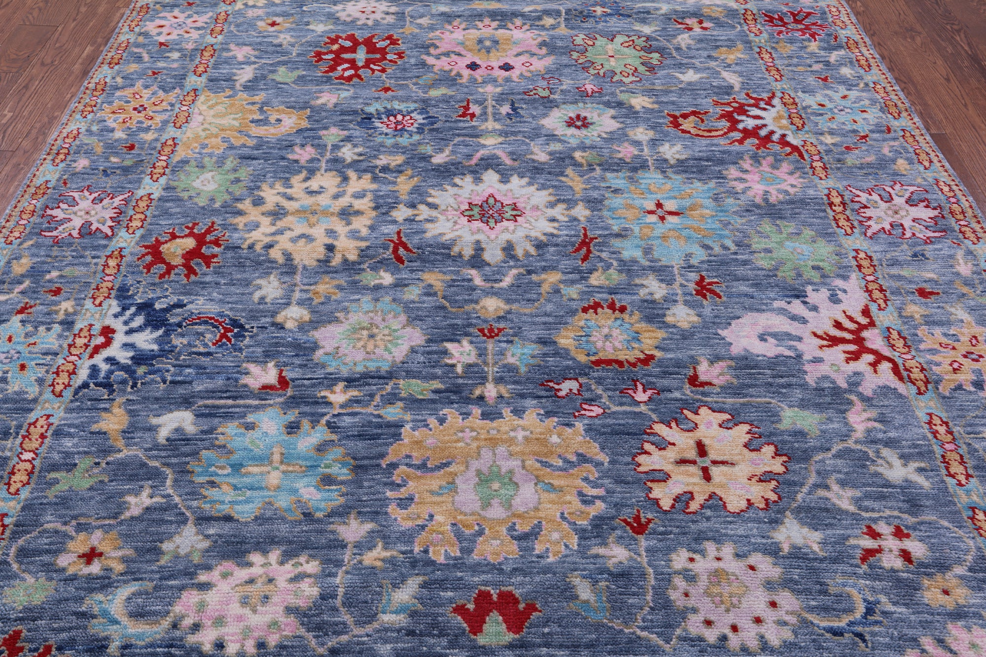 Blue Turkish Oushak Hand Knotted Wool Rug - 8' 0" X 10' 2" - Golden Nile