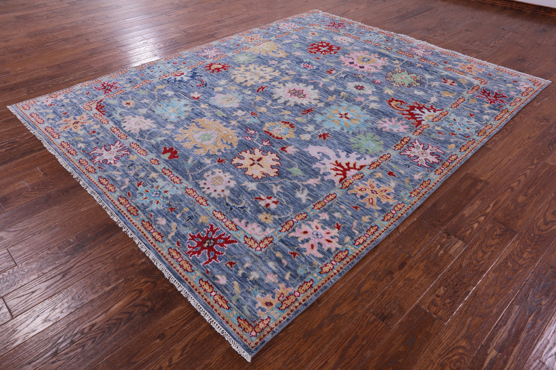Blue Turkish Oushak Hand Knotted Wool Rug - 8' 0" X 10' 2" - Golden Nile