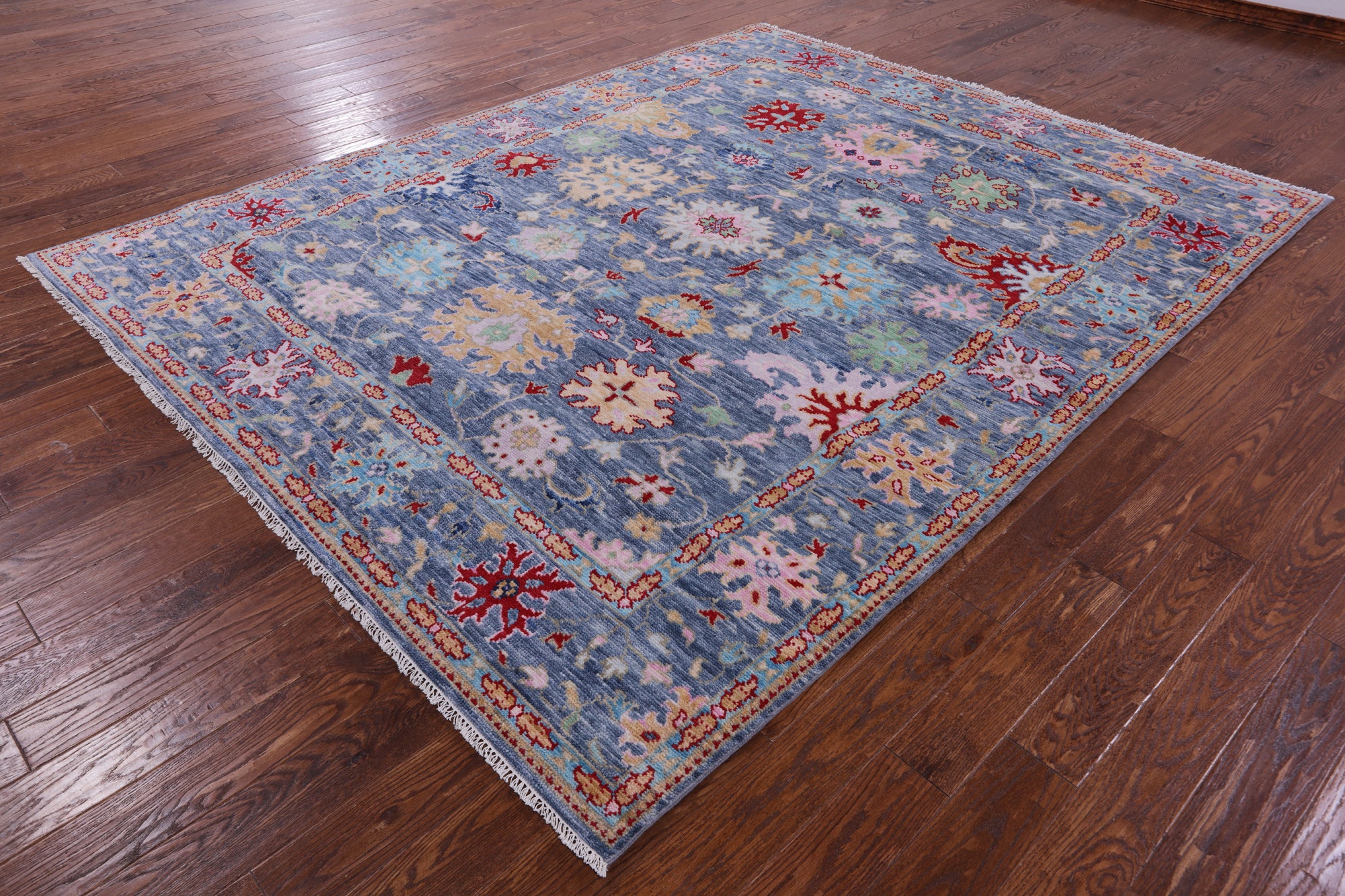 Blue Turkish Oushak Hand Knotted Wool Rug - 8' 0" X 10' 2" - Golden Nile