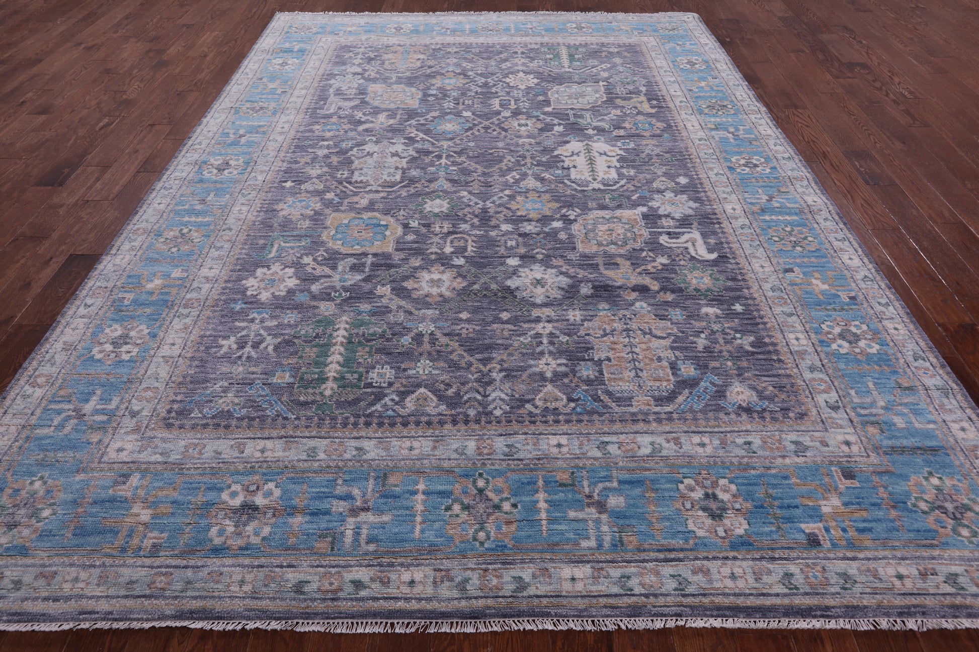 Grey Turkish Oushak Hand Knotted Wool Rug - 9' 0" X 12' 2" - Golden Nile